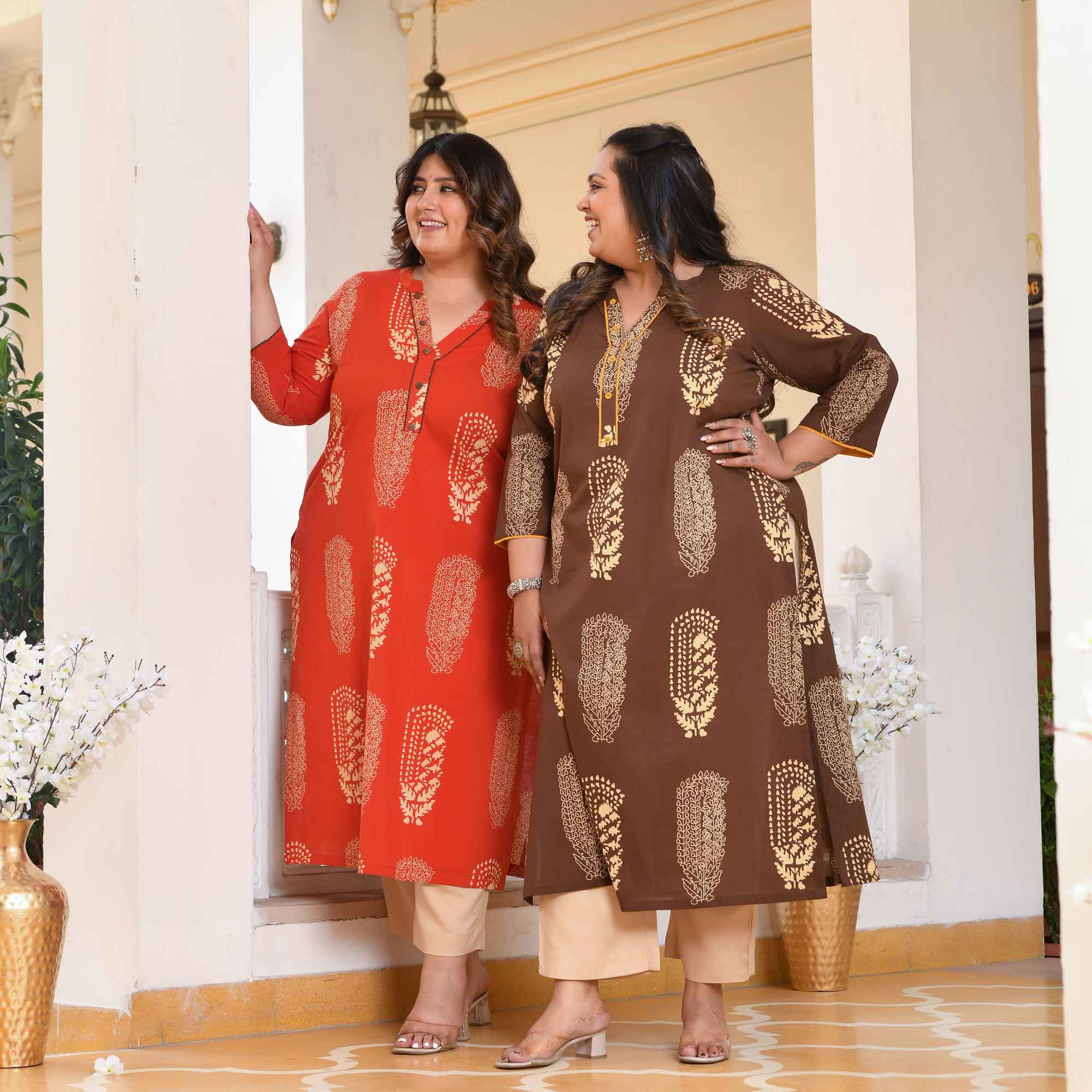 Butterscotch- Rust Butta Printed Pure Cotton Kurta