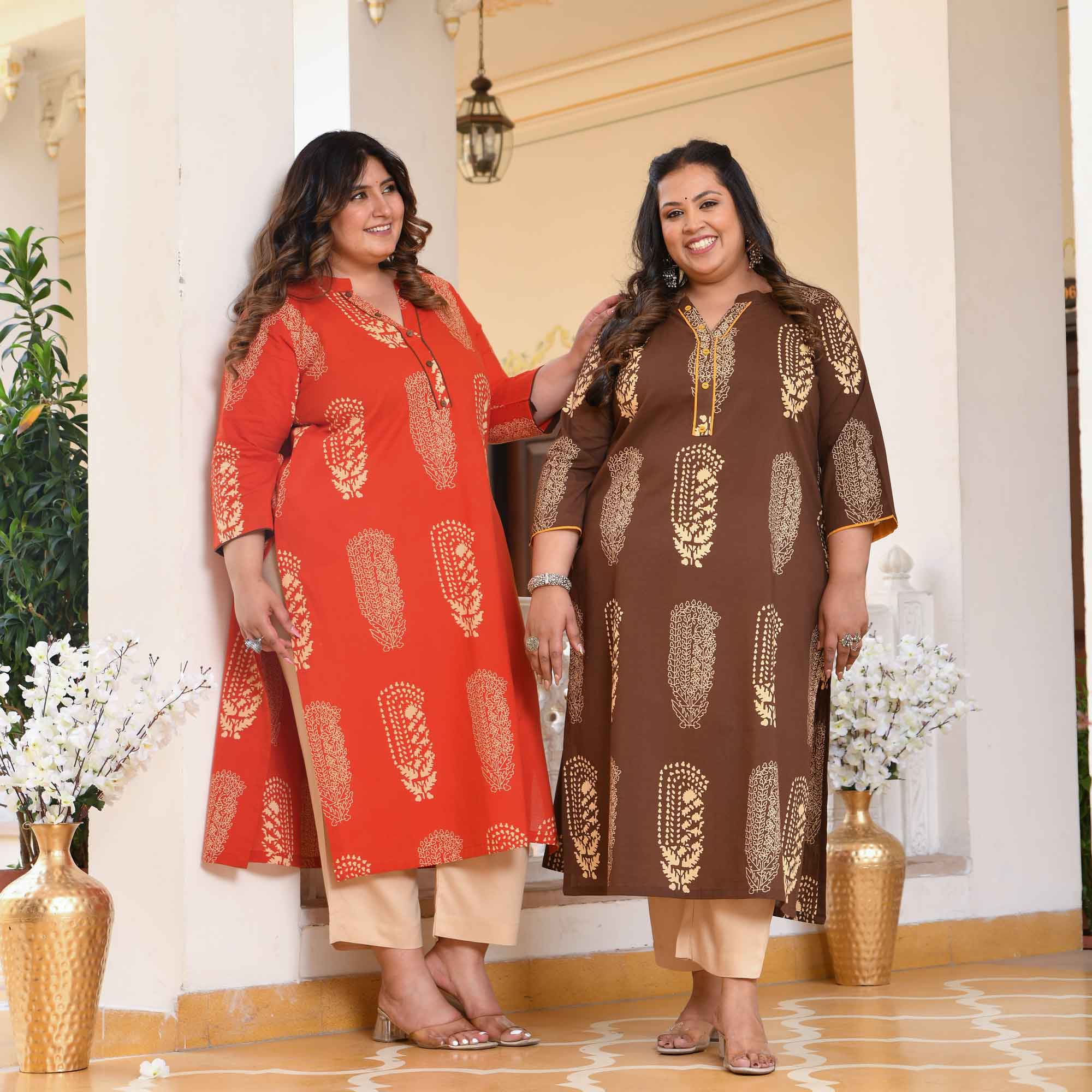 Butterscotch- Rust Butta Printed Pure Cotton Kurta