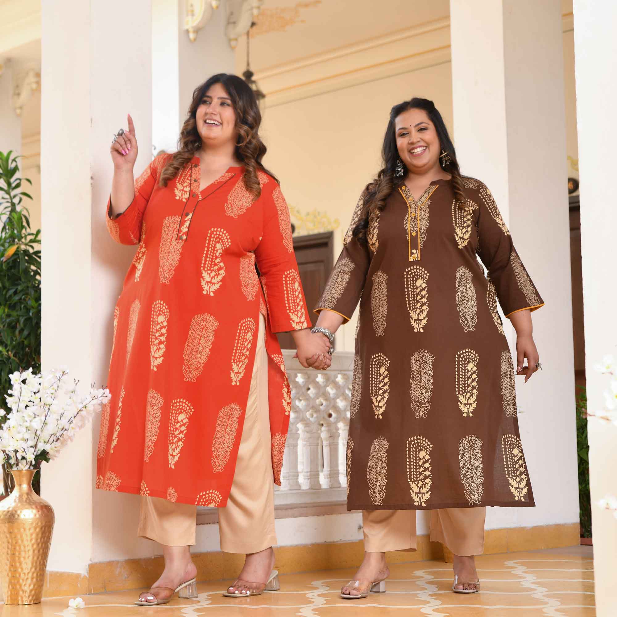 Butterscotch- Rust Butta Printed Pure Cotton Kurta