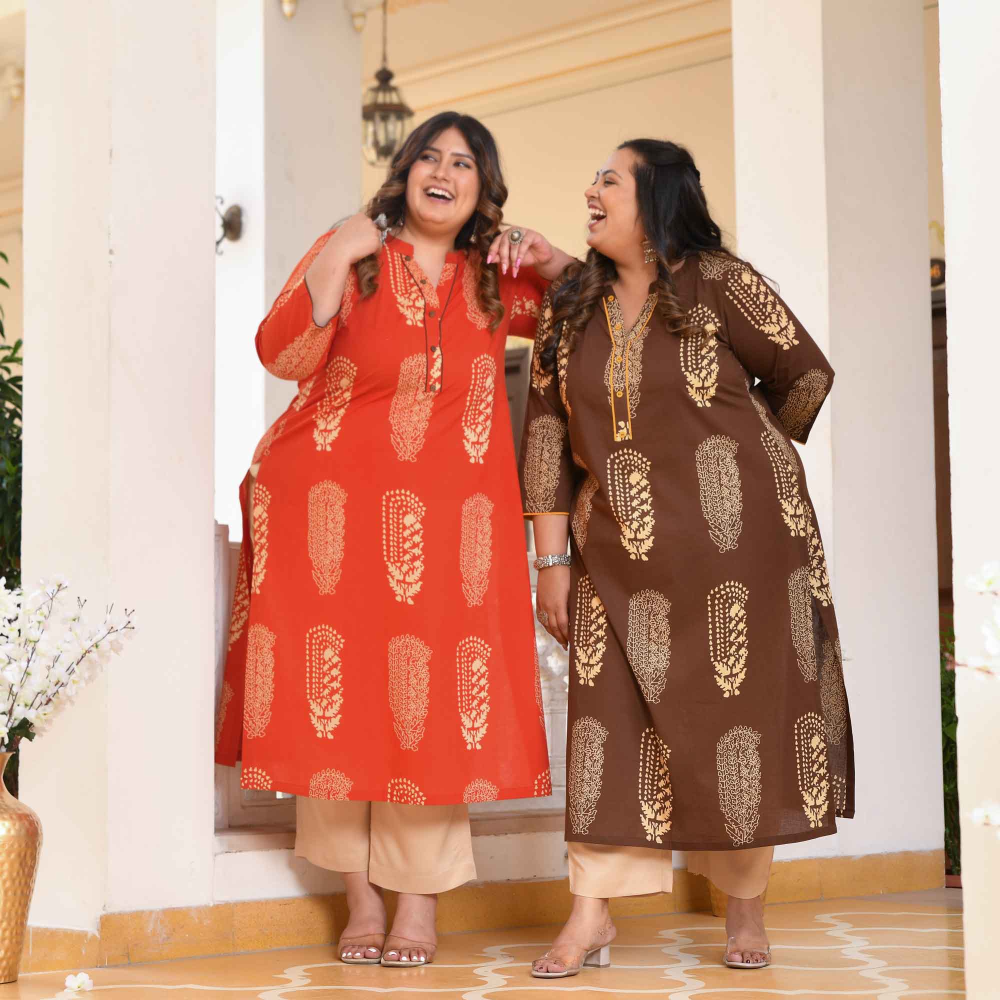 Belgian Chocolate- Brown Butta Printed Pure Cotton Kurta