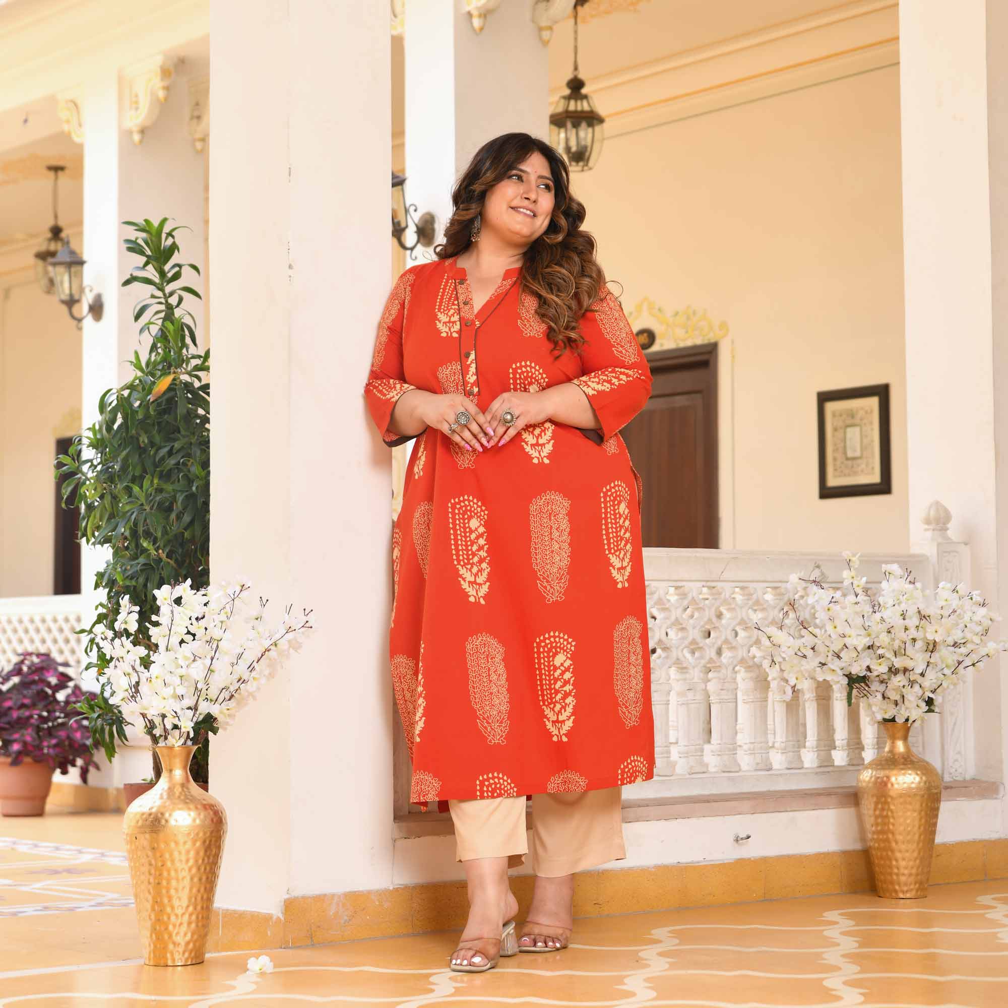 Butterscotch- Rust Butta Printed Pure Cotton Kurta