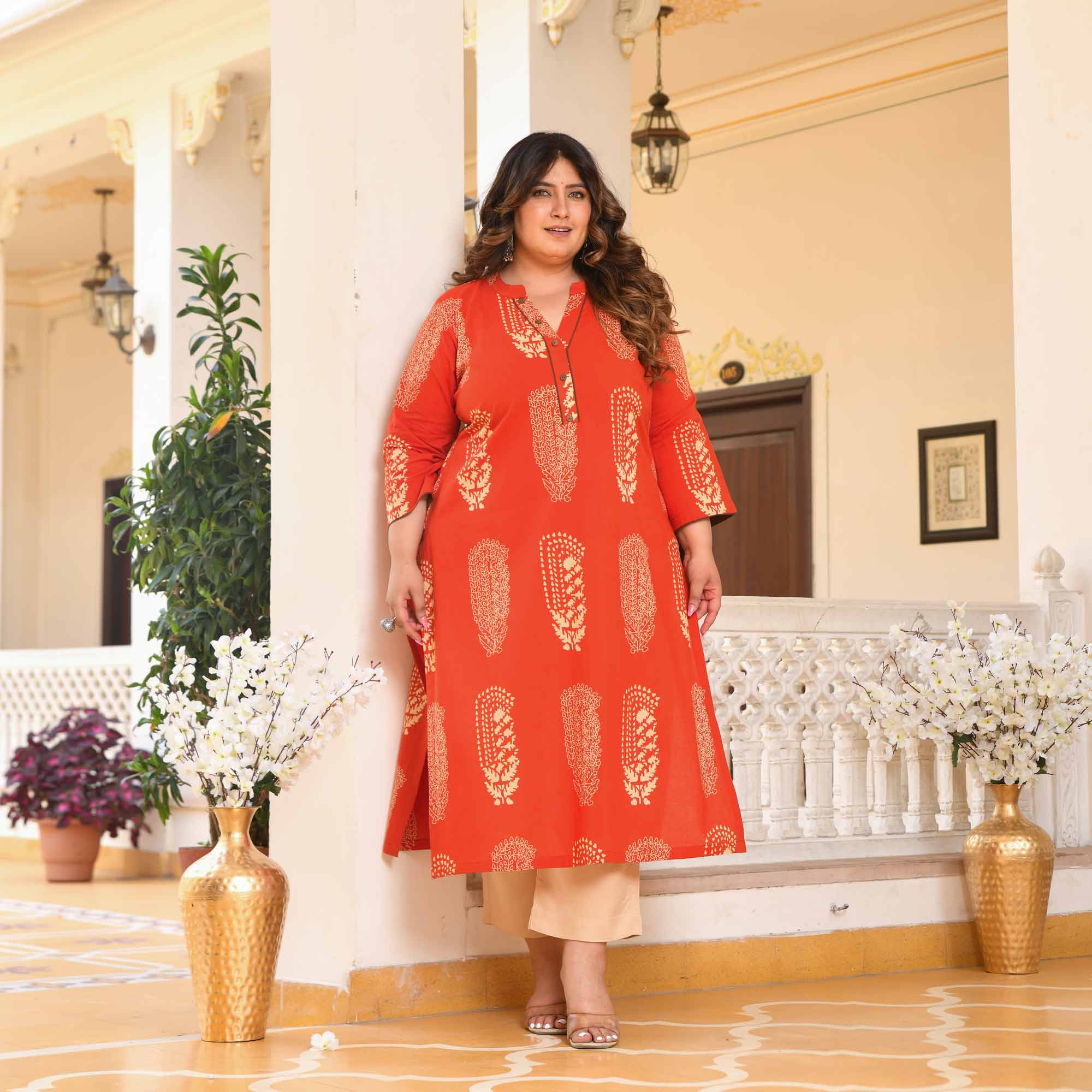 Butterscotch- Rust Butta Printed Pure Cotton Kurta