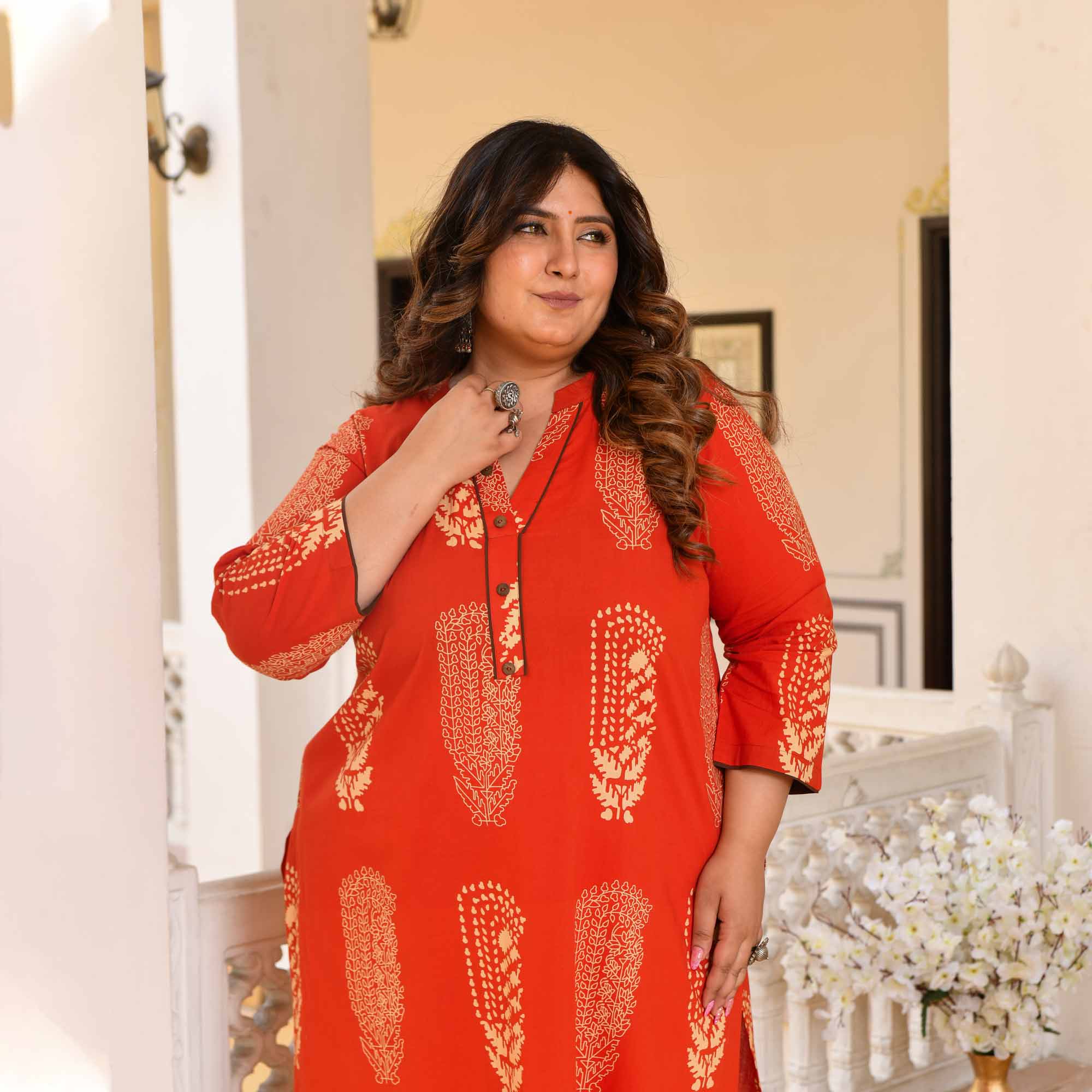 Butterscotch- Rust Butta Printed Pure Cotton Kurta