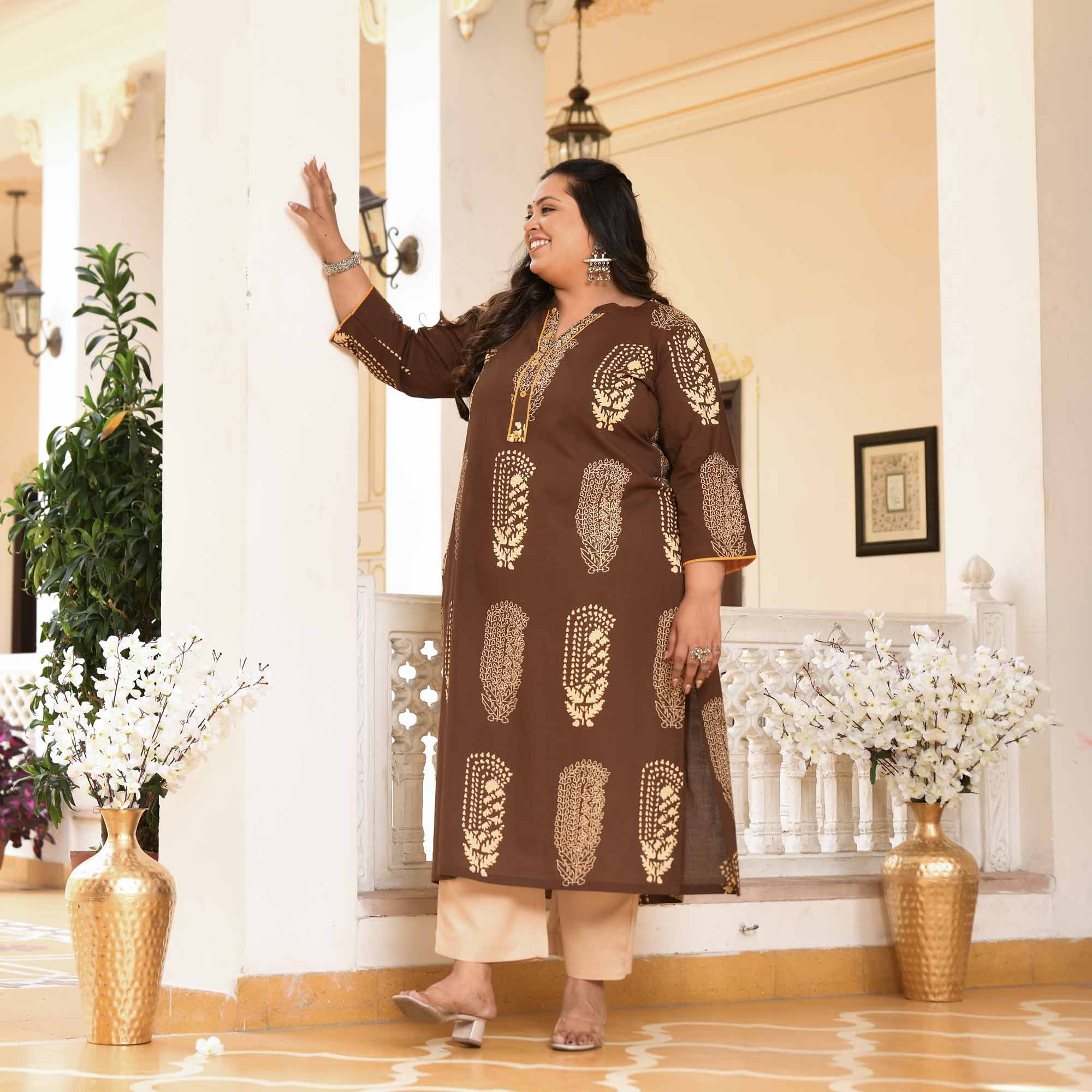 Belgian Chocolate- Brown Butta Printed Pure Cotton Kurta