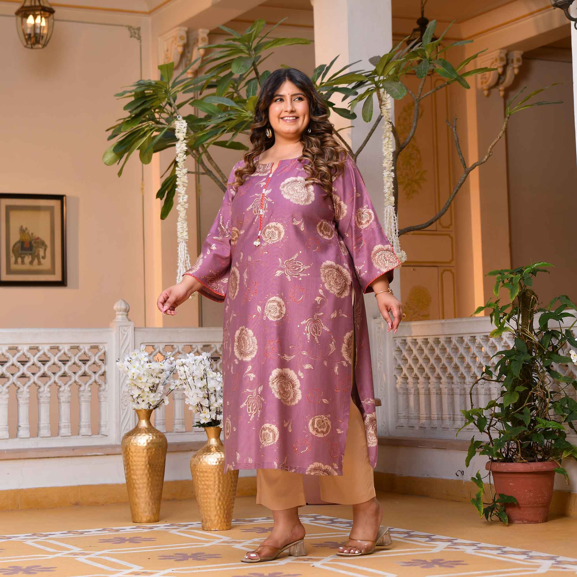 Mishri- Pearly Purple Floral Print Modal Viscose Ble