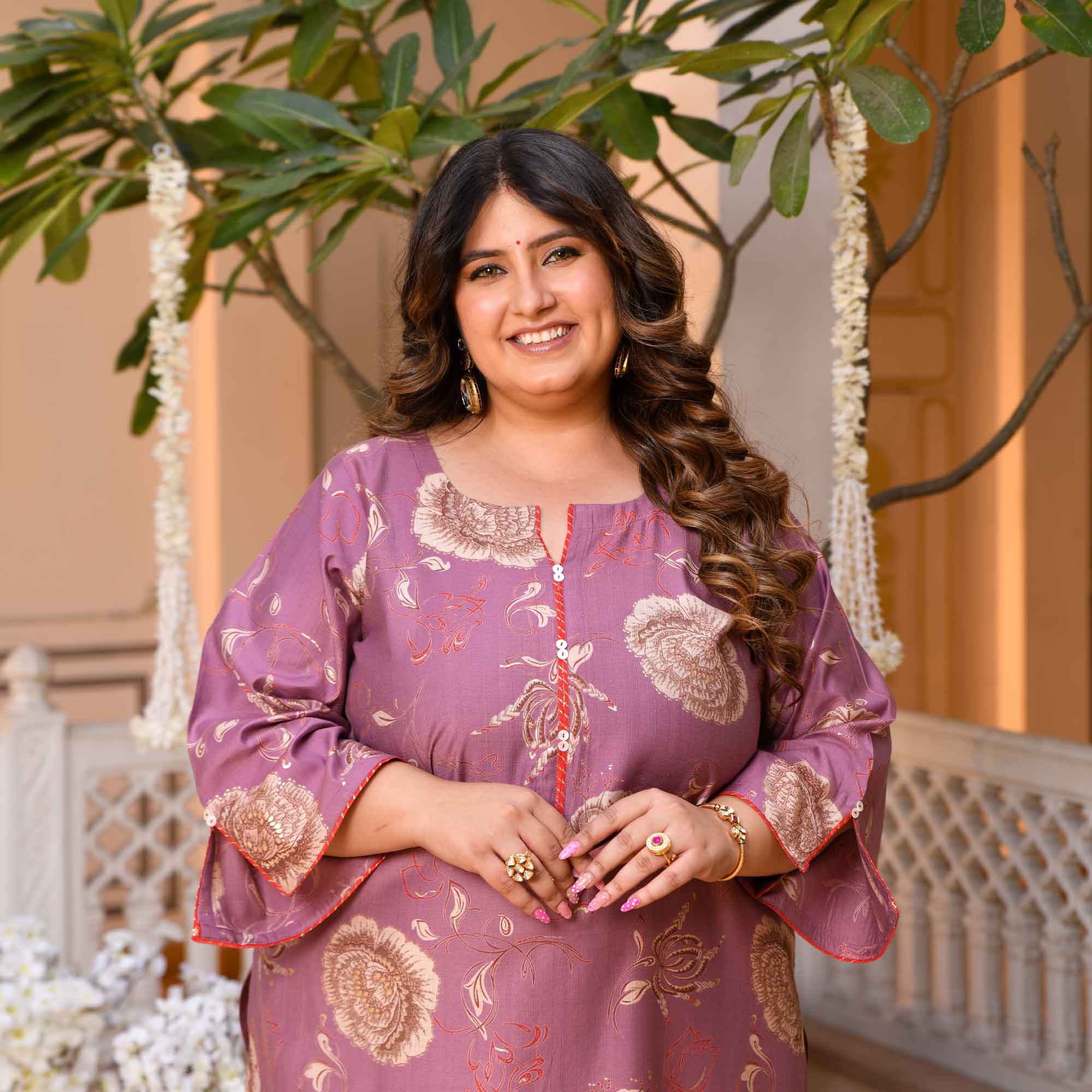 Mishri- Pearly Purple Floral Print Modal Viscose Ble