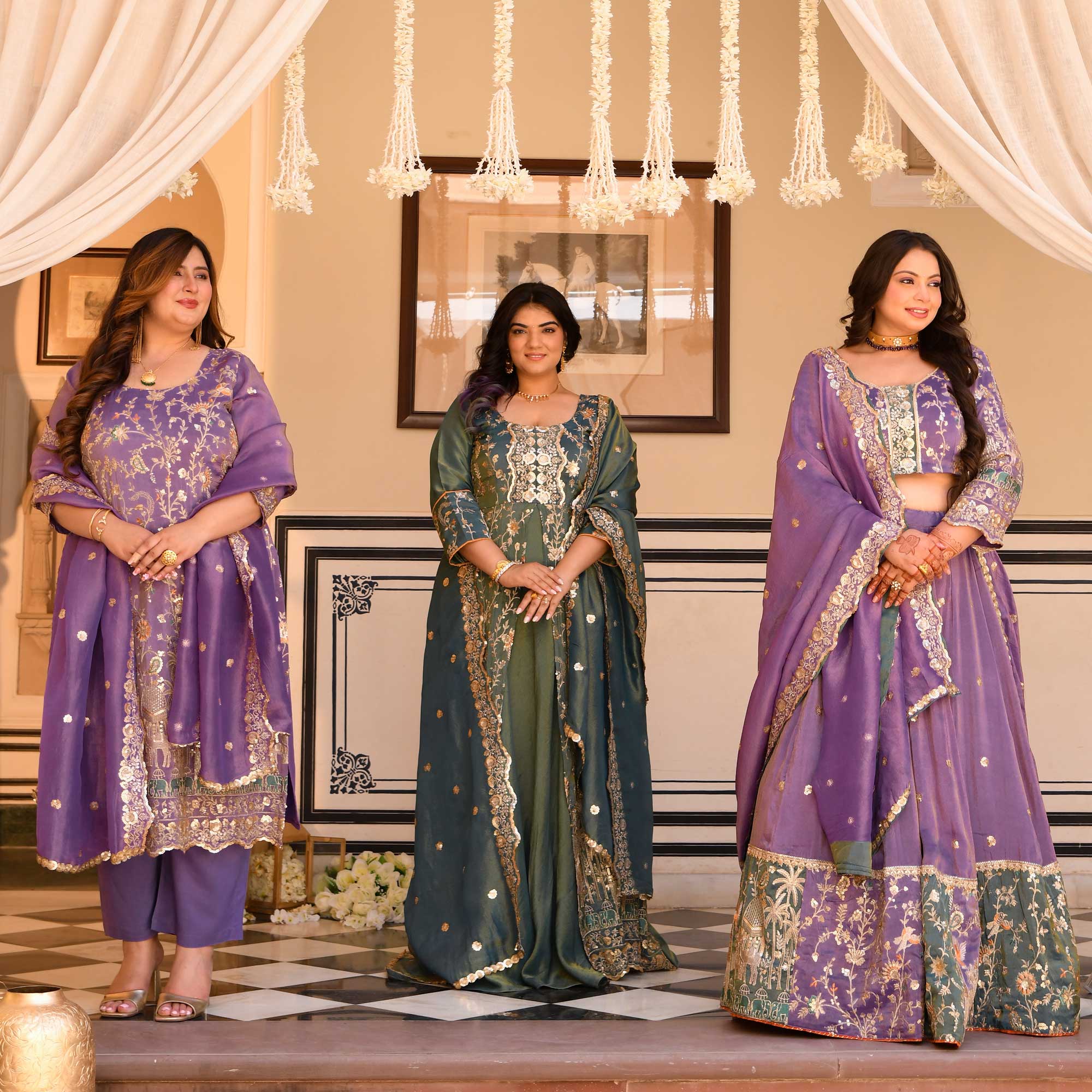 Gayatri- Teal Green Sequin & Thread Embroidered Pure Tissue Silk Anarkali Dress