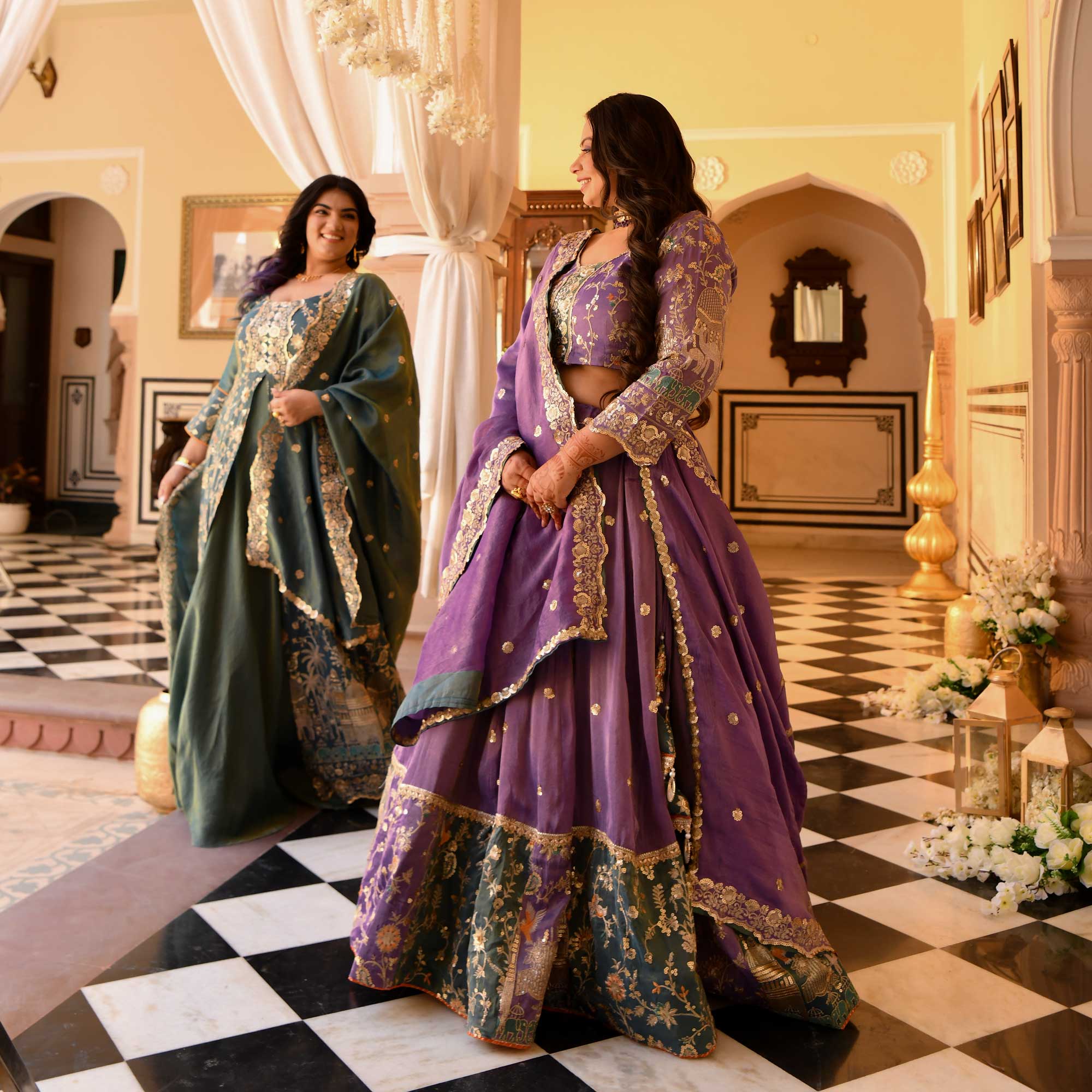 Gayatri- Teal Green Sequin & Thread Embroidered Pure Tissue Silk Anarkali Dress