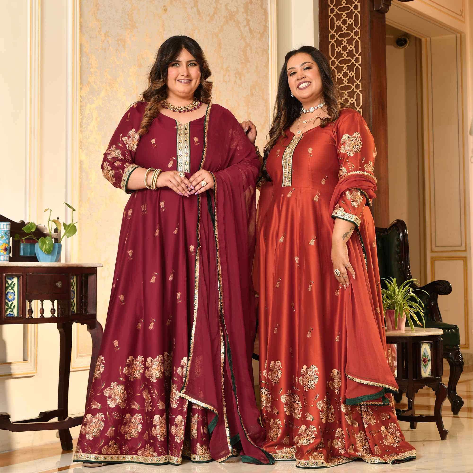 Lal Darwaza- Maroon Pure Gaji Silk Floral Anarkali Set