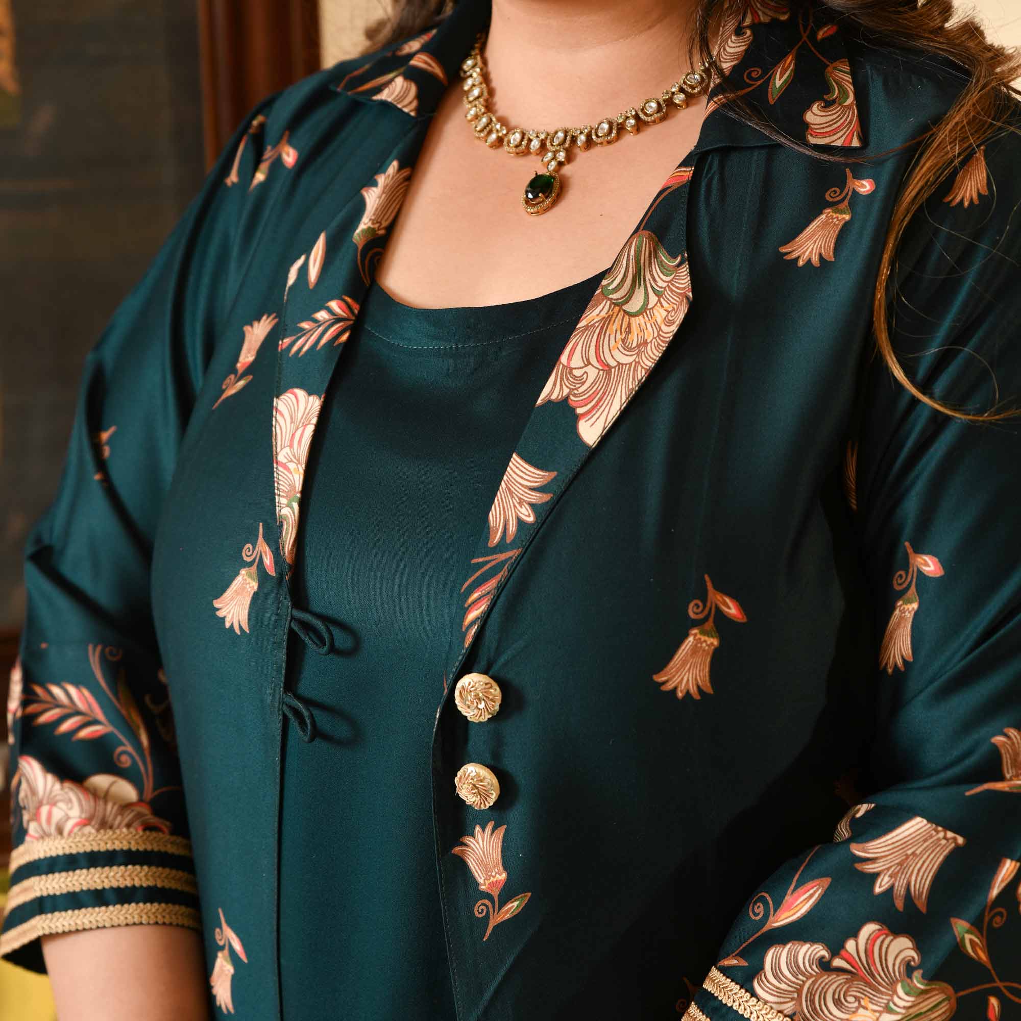 Sabarmati- Peacock Blue Pure Gaji Silk Floral Cape Set