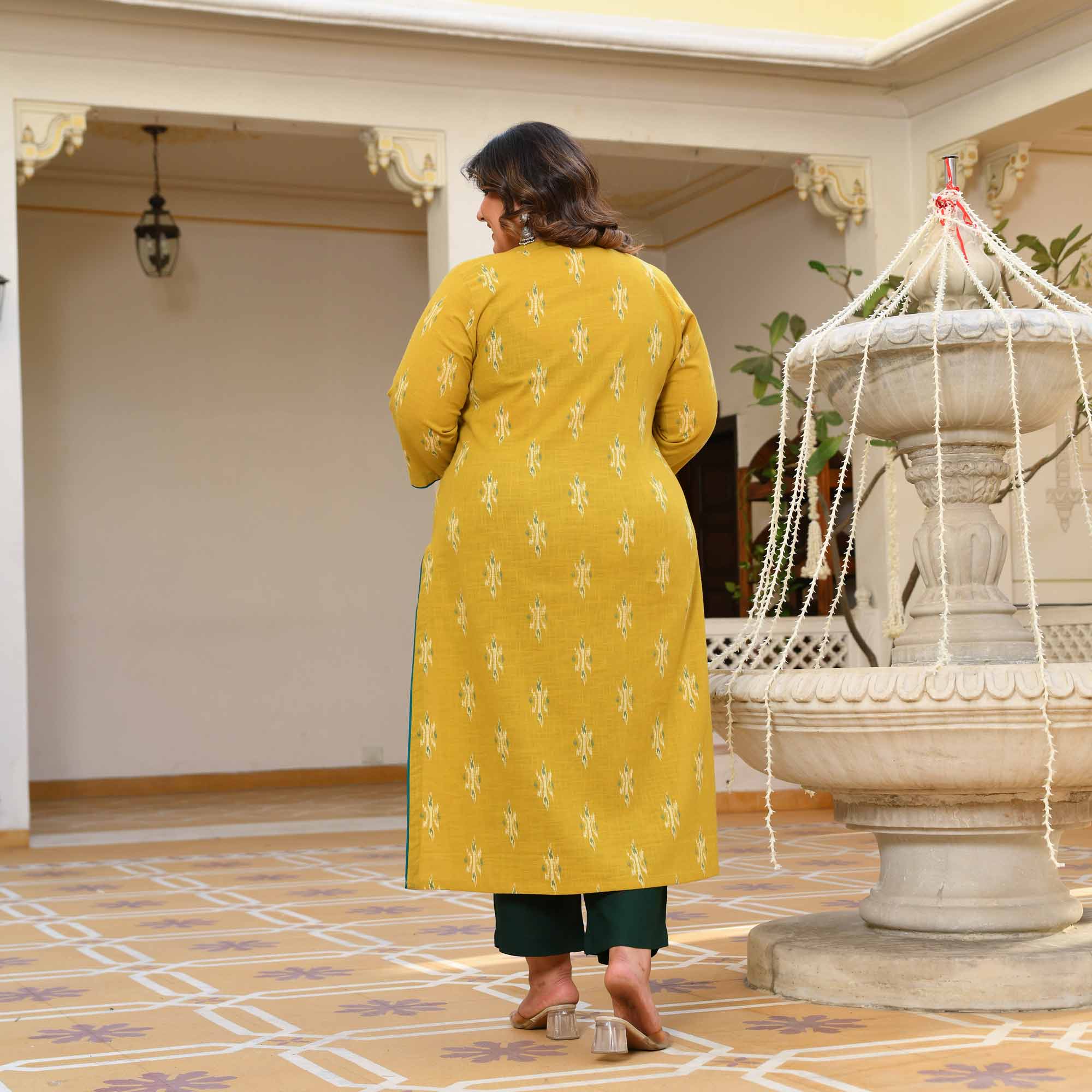 Mango Mastani- Yellow Ikkat Printed Pure Cotton Kurta
