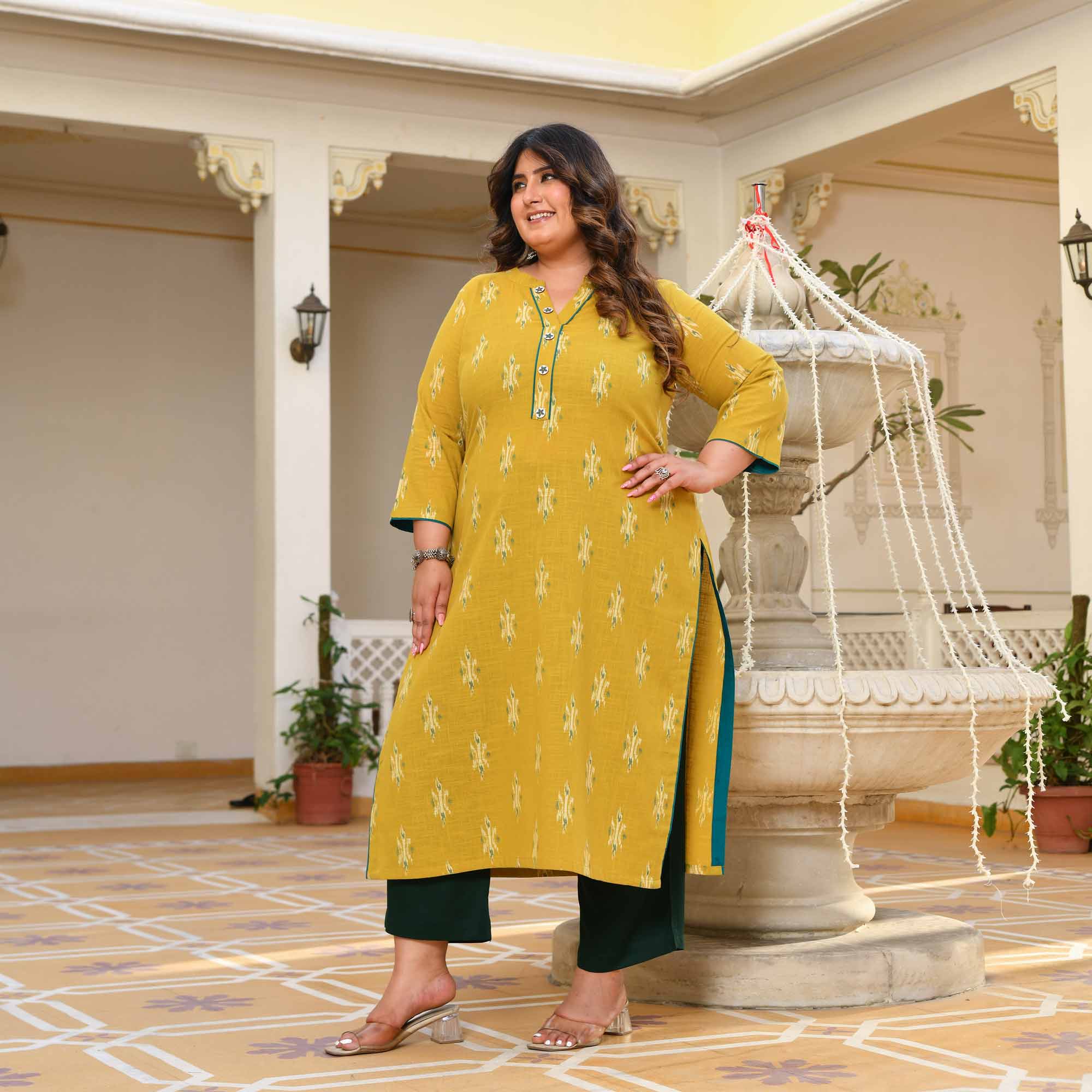 Mango Mastani- Yellow Ikkat Printed Pure Cotton Kurta