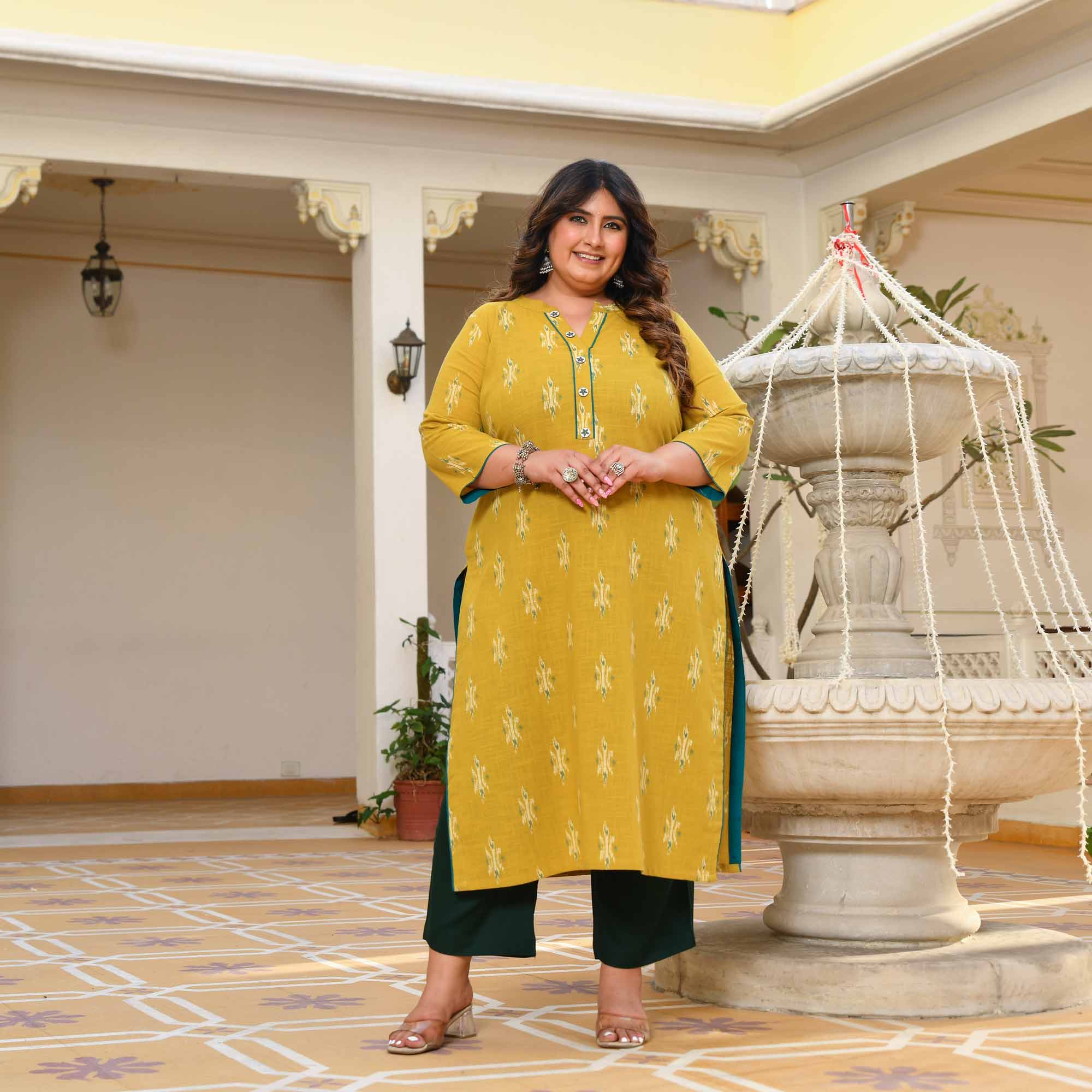 Mango Mastani- Yellow Ikkat Printed Pure Cotton Kurta