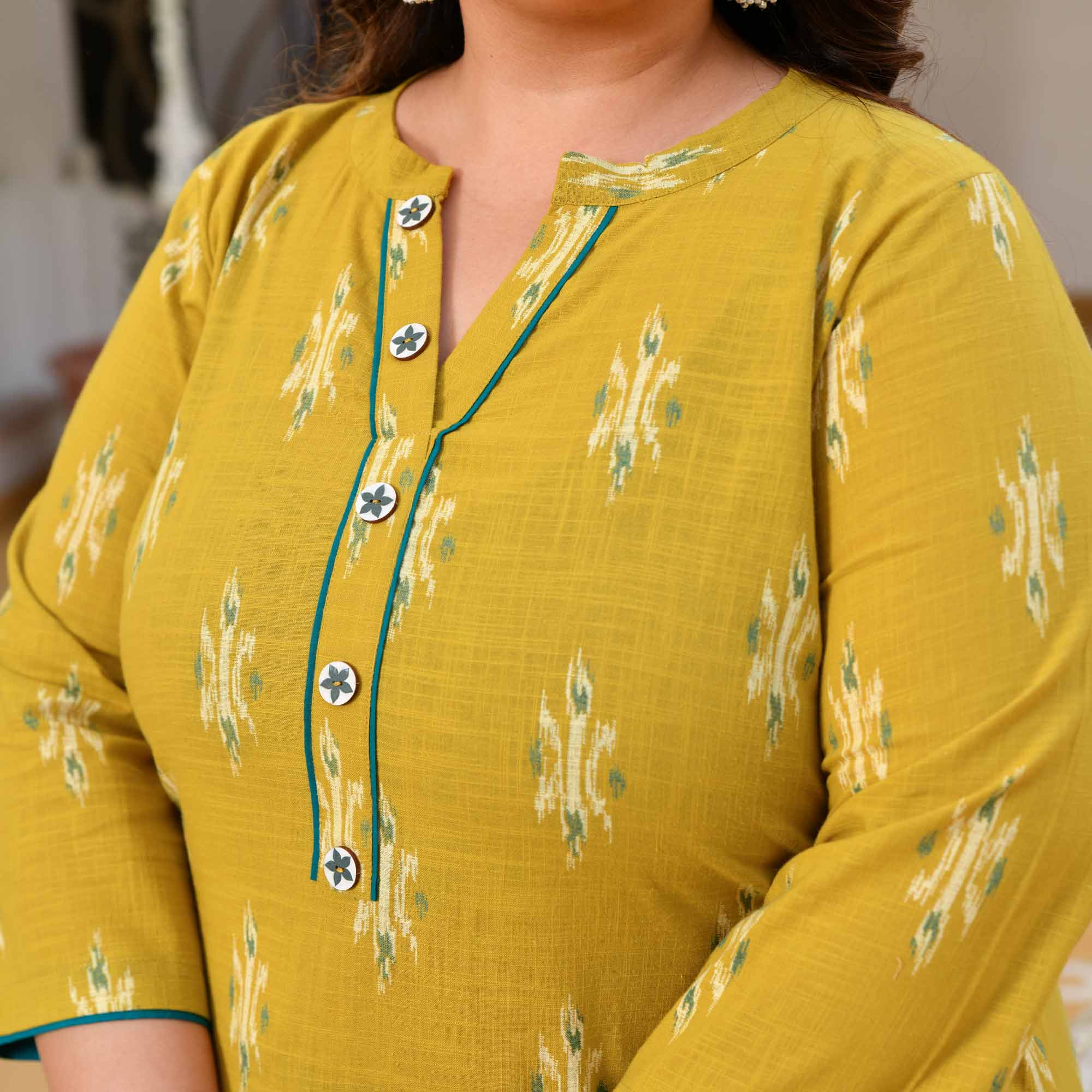 Mango Mastani- Yellow Ikkat Printed Pure Cotton Kurta