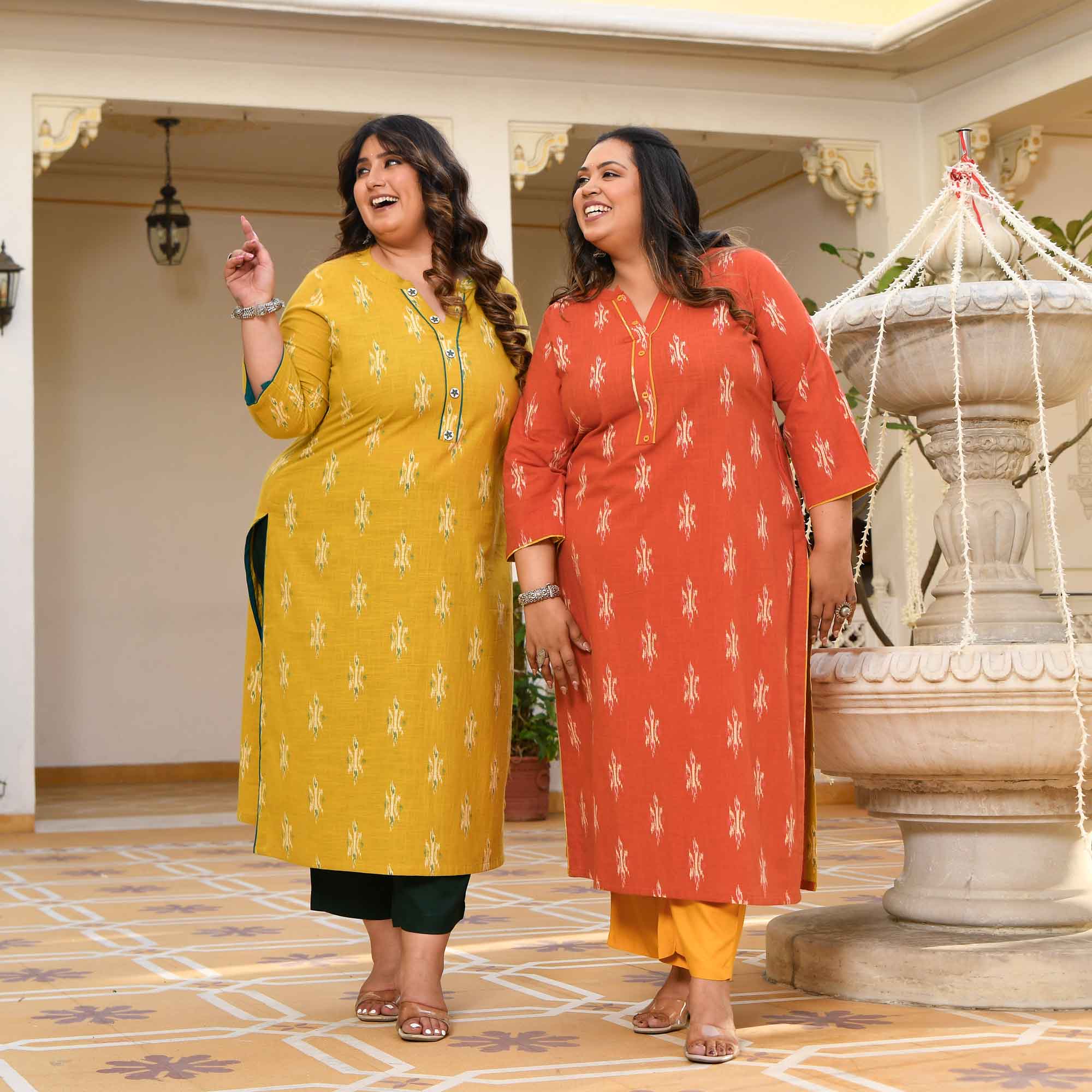 Mango Mastani- Yellow Ikkat Printed Pure Cotton Kurta