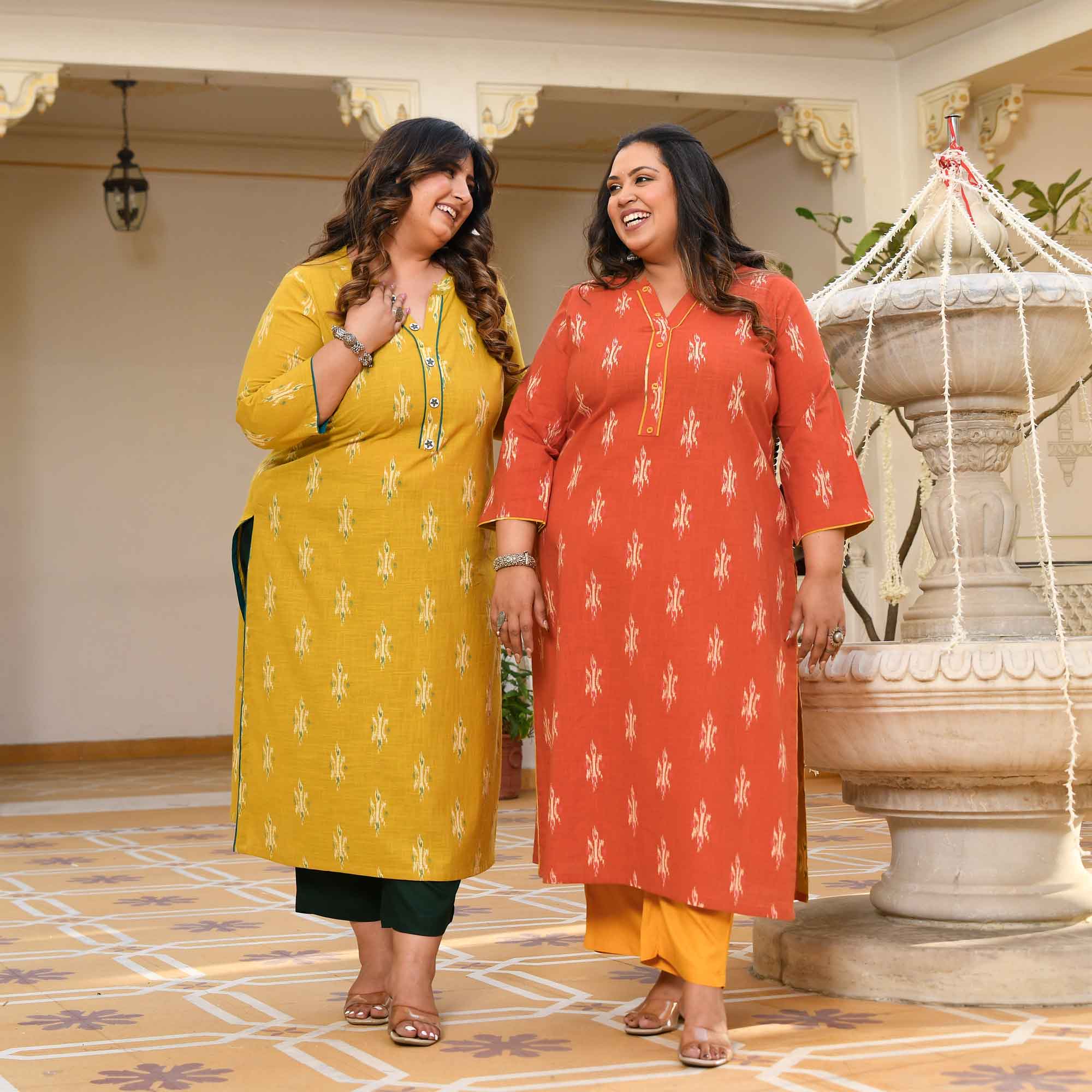 Pumpkin Bliss- Rust Orange Ikkat Printed Pure Cotton Kurta