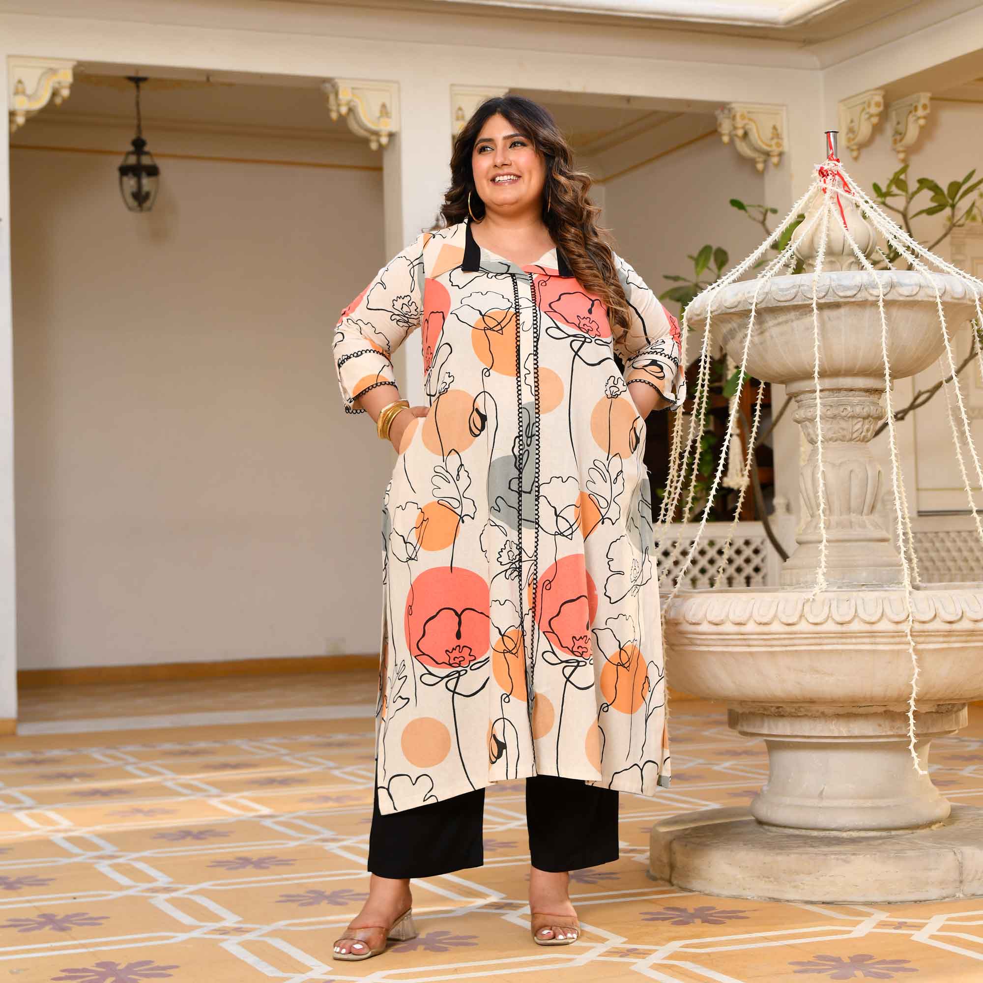 Cookies and Cream- Off-white Abstract Printed Pure Cotton Kurta