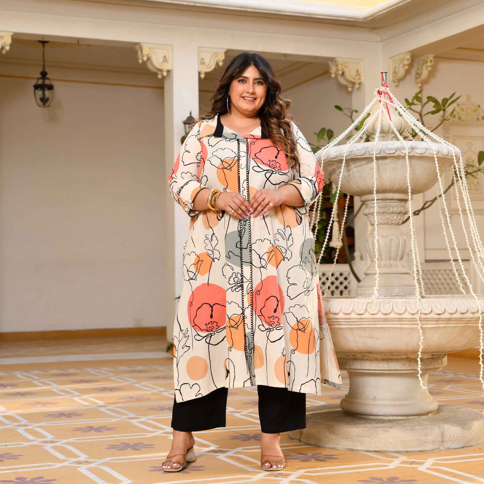 Cookies and Cream- Off-white Abstract Printed Pure Cotton Kurta