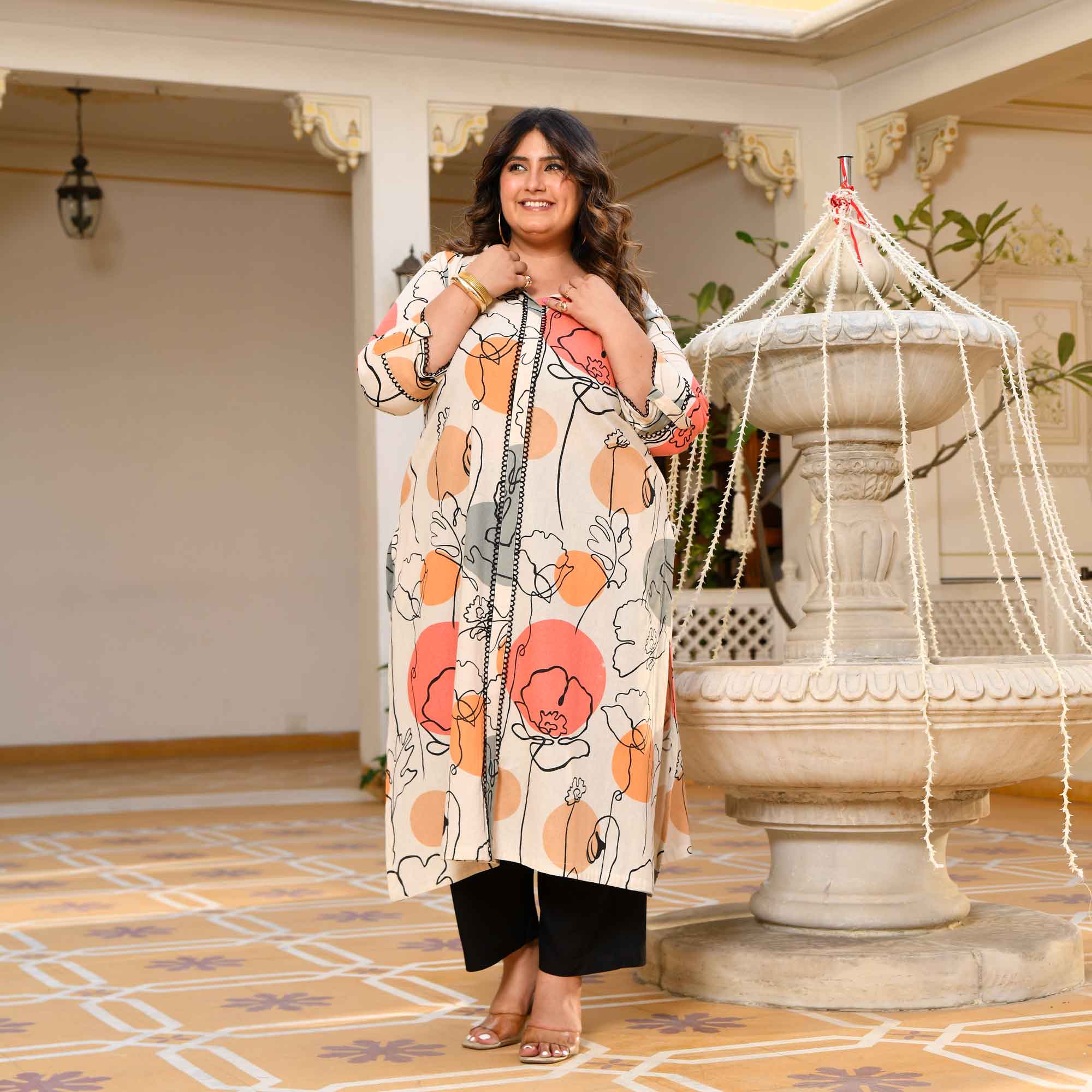 Cookies and Cream- Off-white Abstract Printed Pure Cotton Kurta