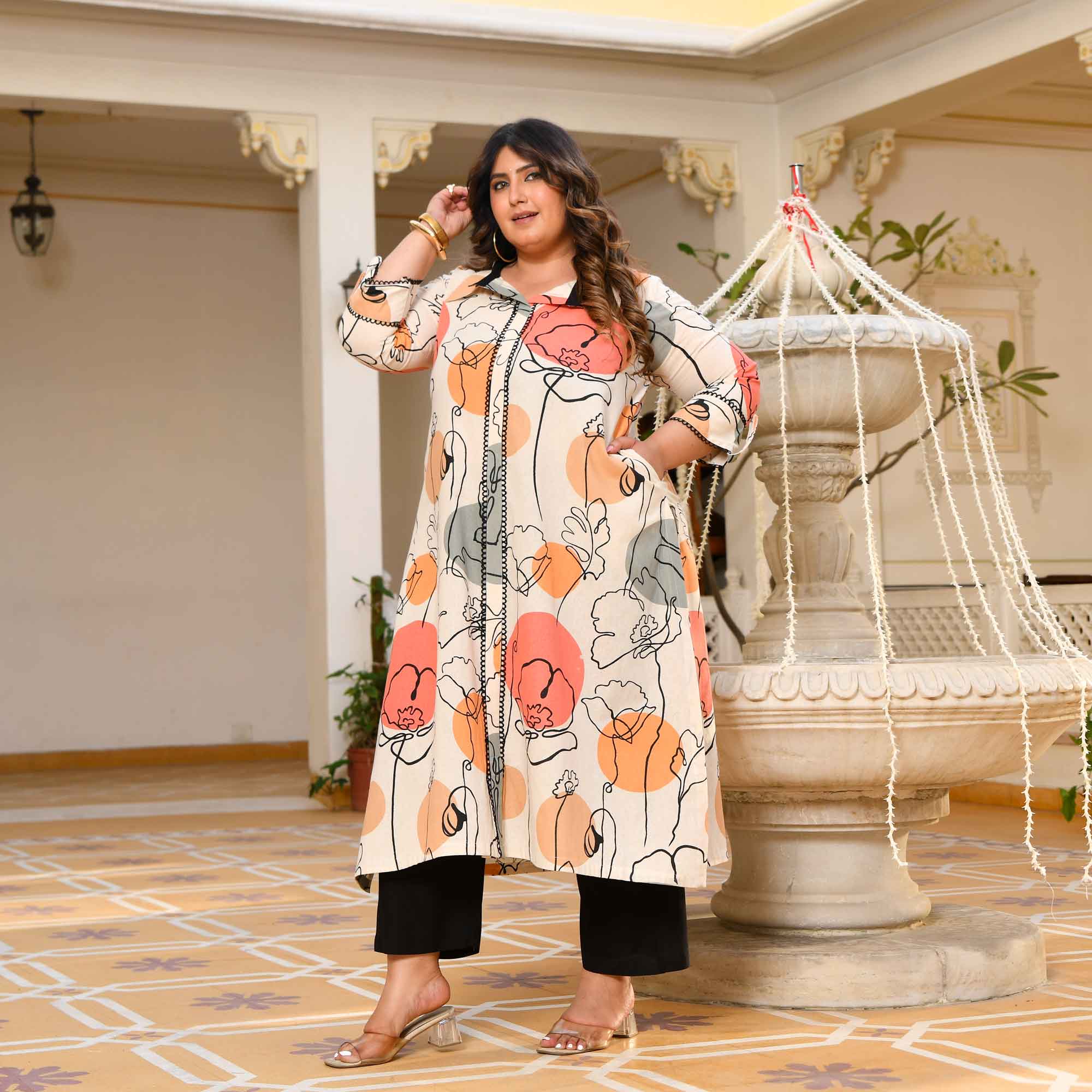 Cookies and Cream- Off-white Abstract Printed Pure Cotton Kurta