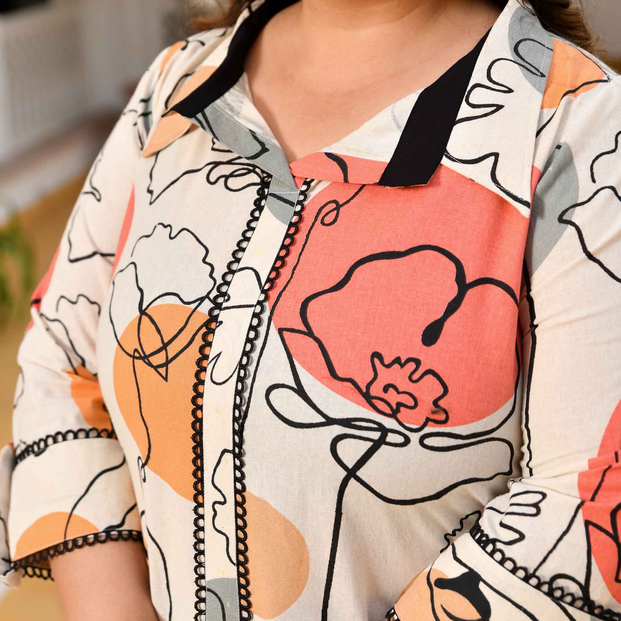 Cookies and Cream- Off-white Abstract Printed Pure Cotton Kurta