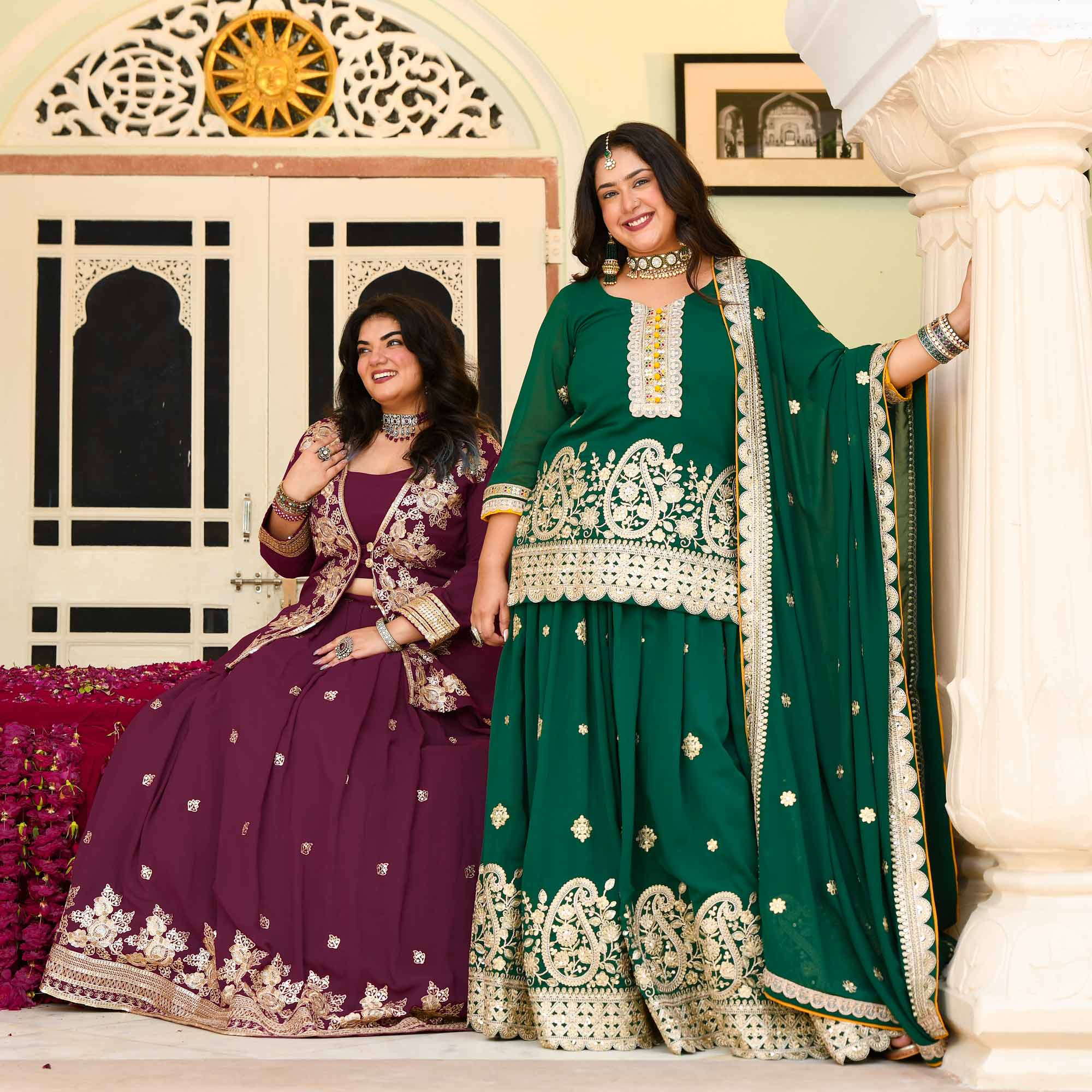 Pan Petha- Dark Green Paisley Embroidered Georgette Lehenga Set