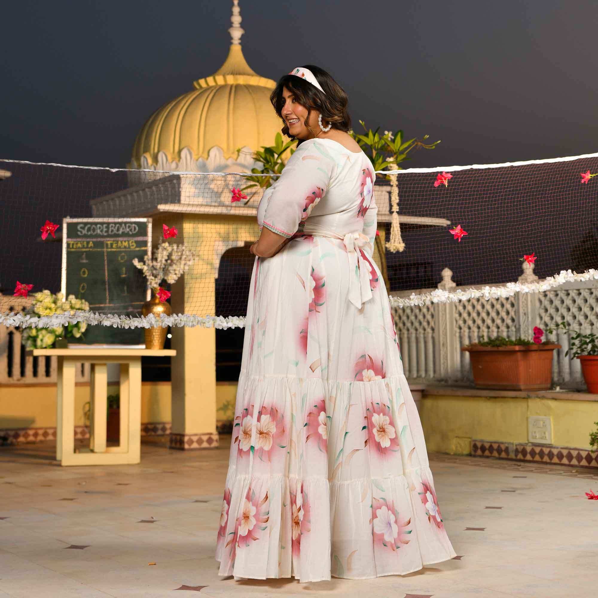 White Forest Floral Hand Painted Mul Cotton Dress