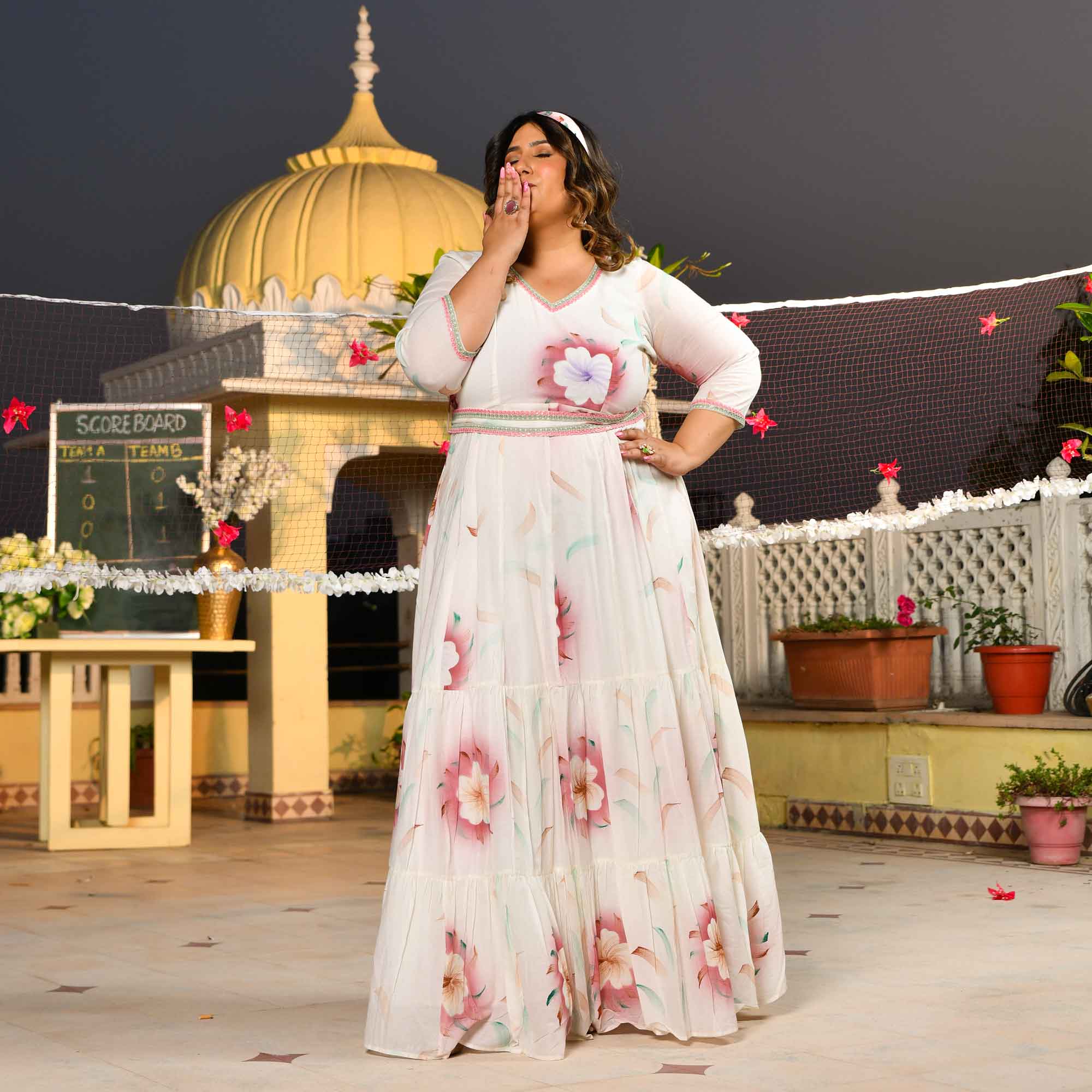 White Forest Floral Hand Painted Mul Cotton Dress