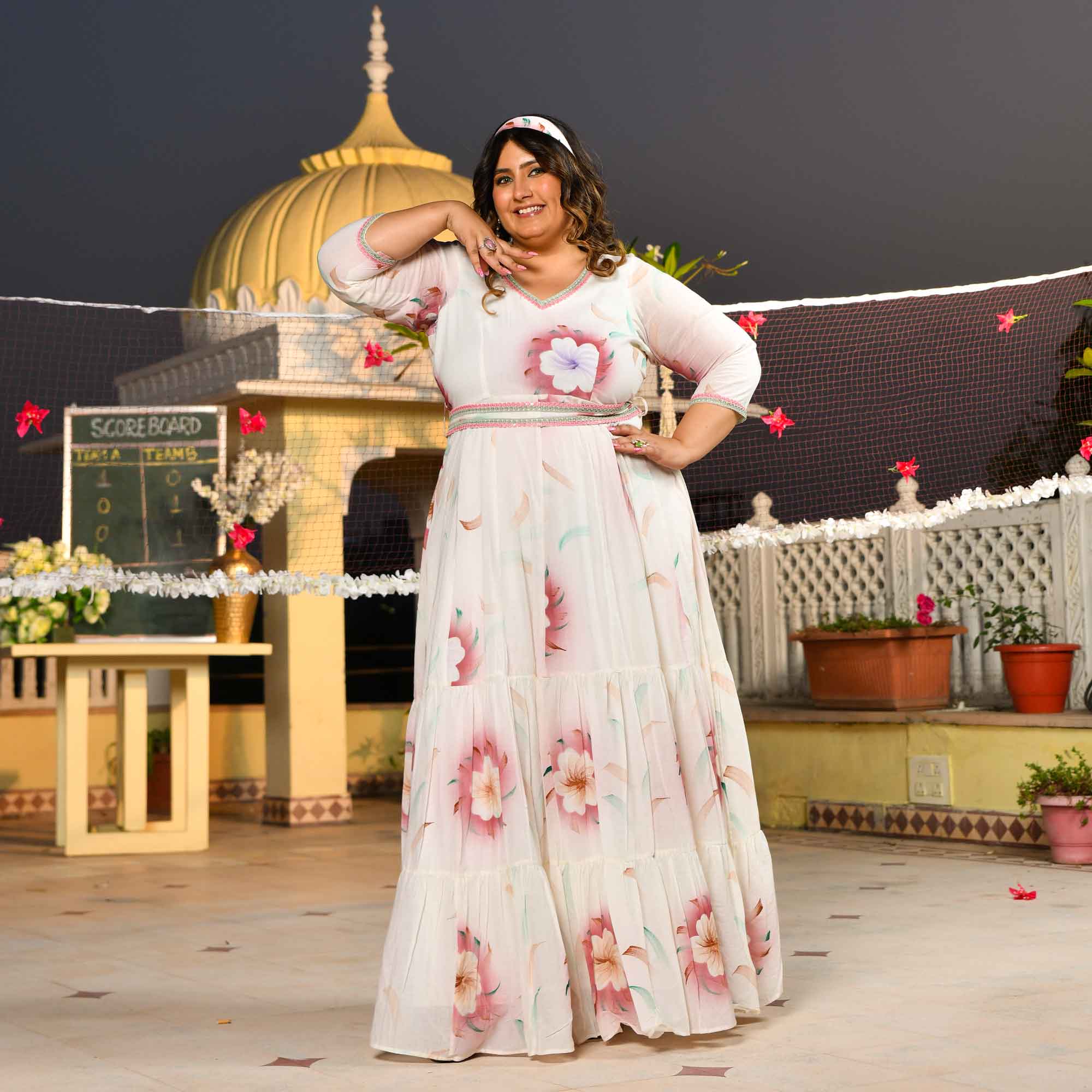 White Forest Floral Hand Painted Mul Cotton Dress