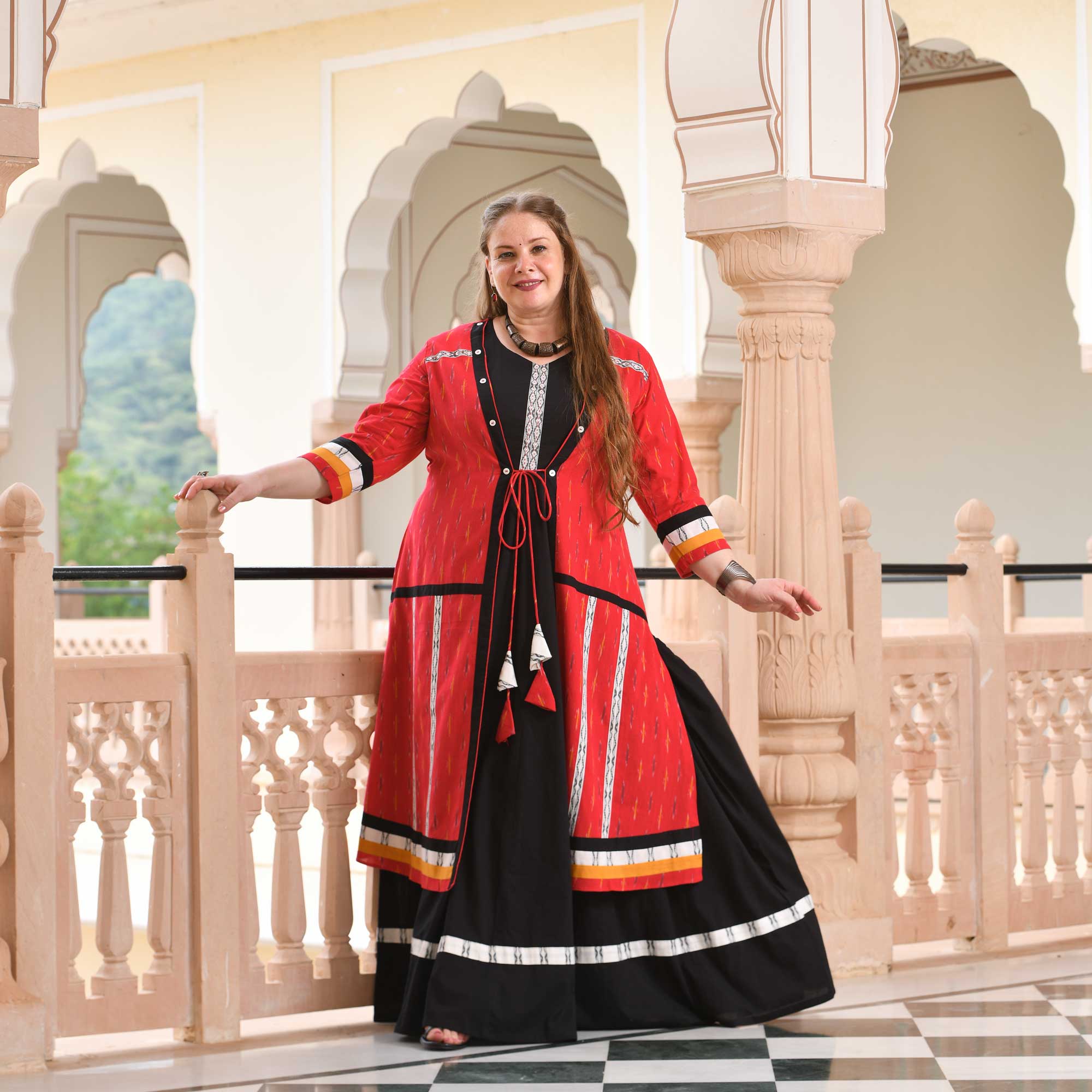Gulaal Handwoven Ikkat Anarkali Cape Set