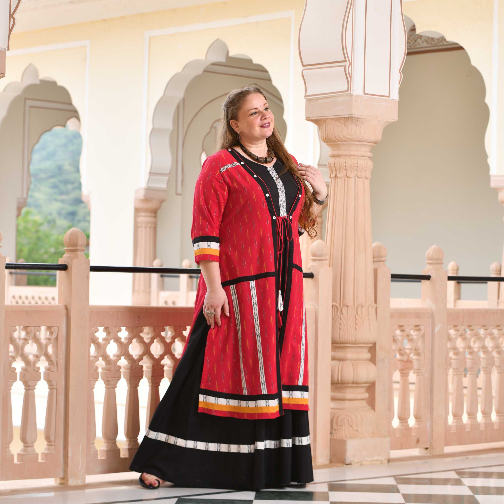 Gulaal Handwoven Ikkat Anarkali Cape Set