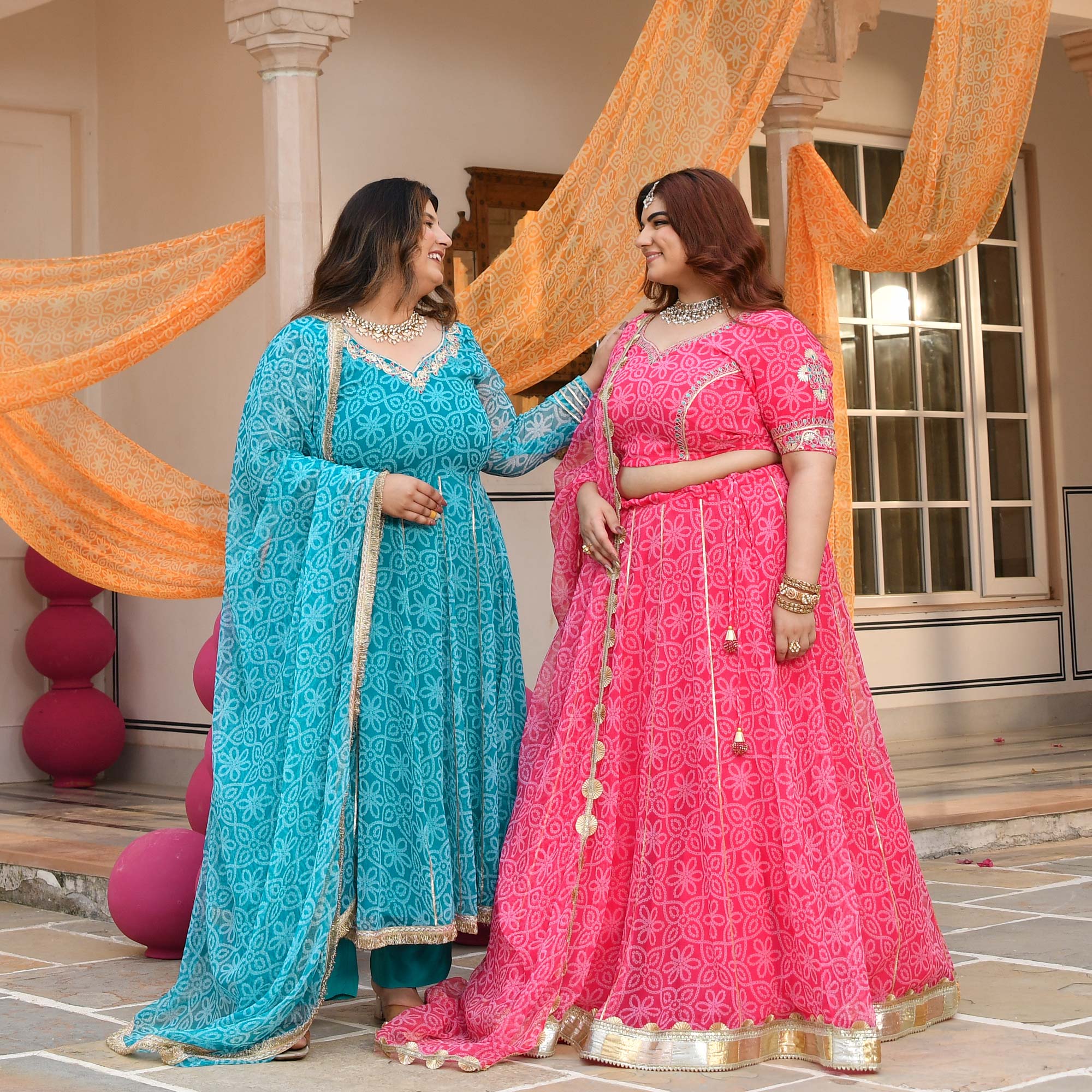 Nakhro- Sky Blue Embroidered Bandhani Chiffon Anarkali Set