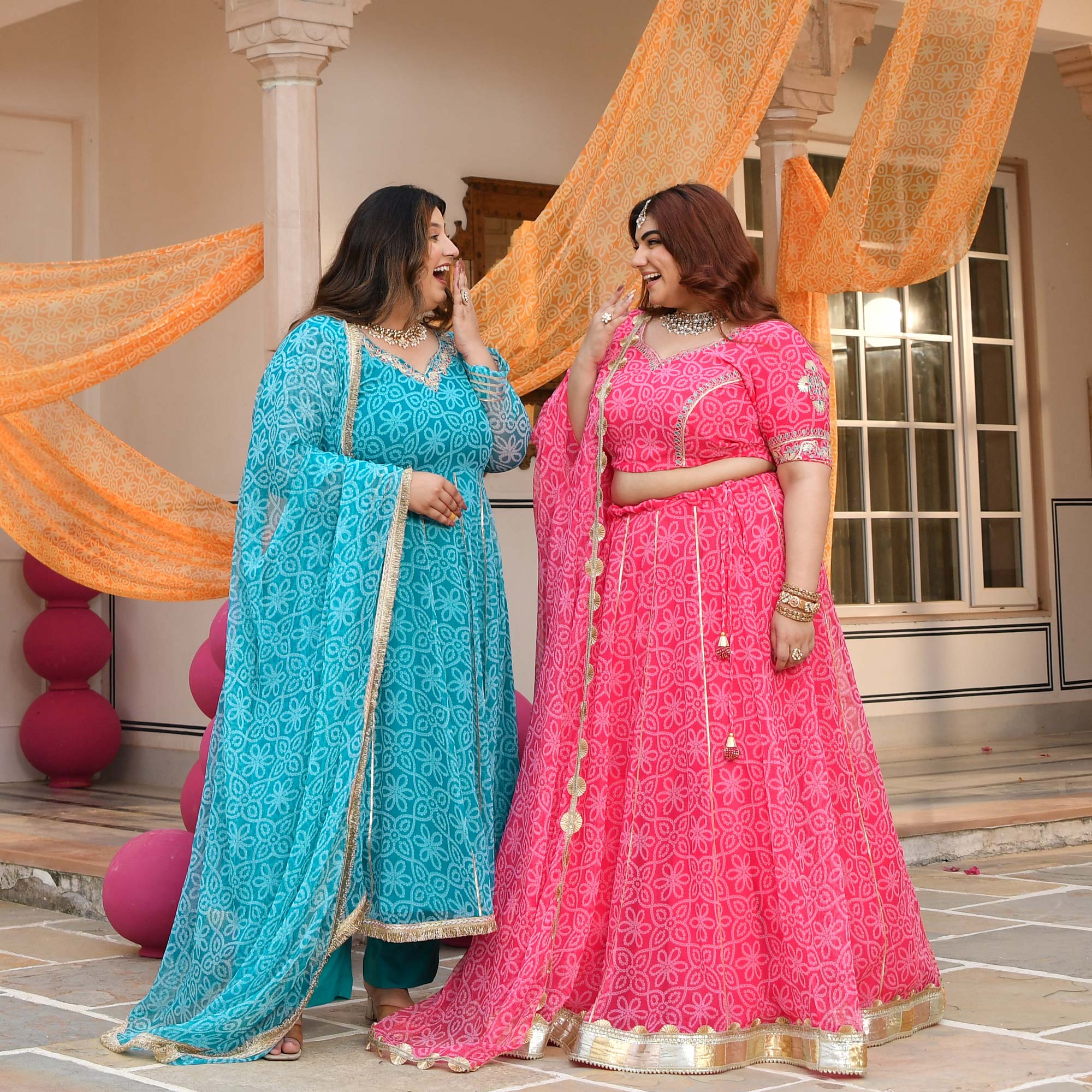 Nakhro- Sky Blue Embroidered Bandhani Chiffon Anarkali Set