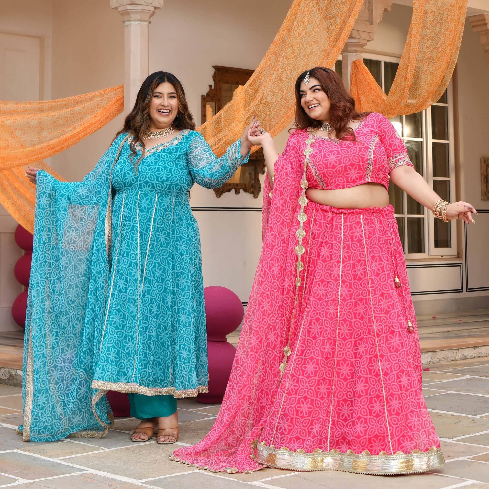 Nakhro- Sky Blue Embroidered Bandhani Chiffon Anarkali Set