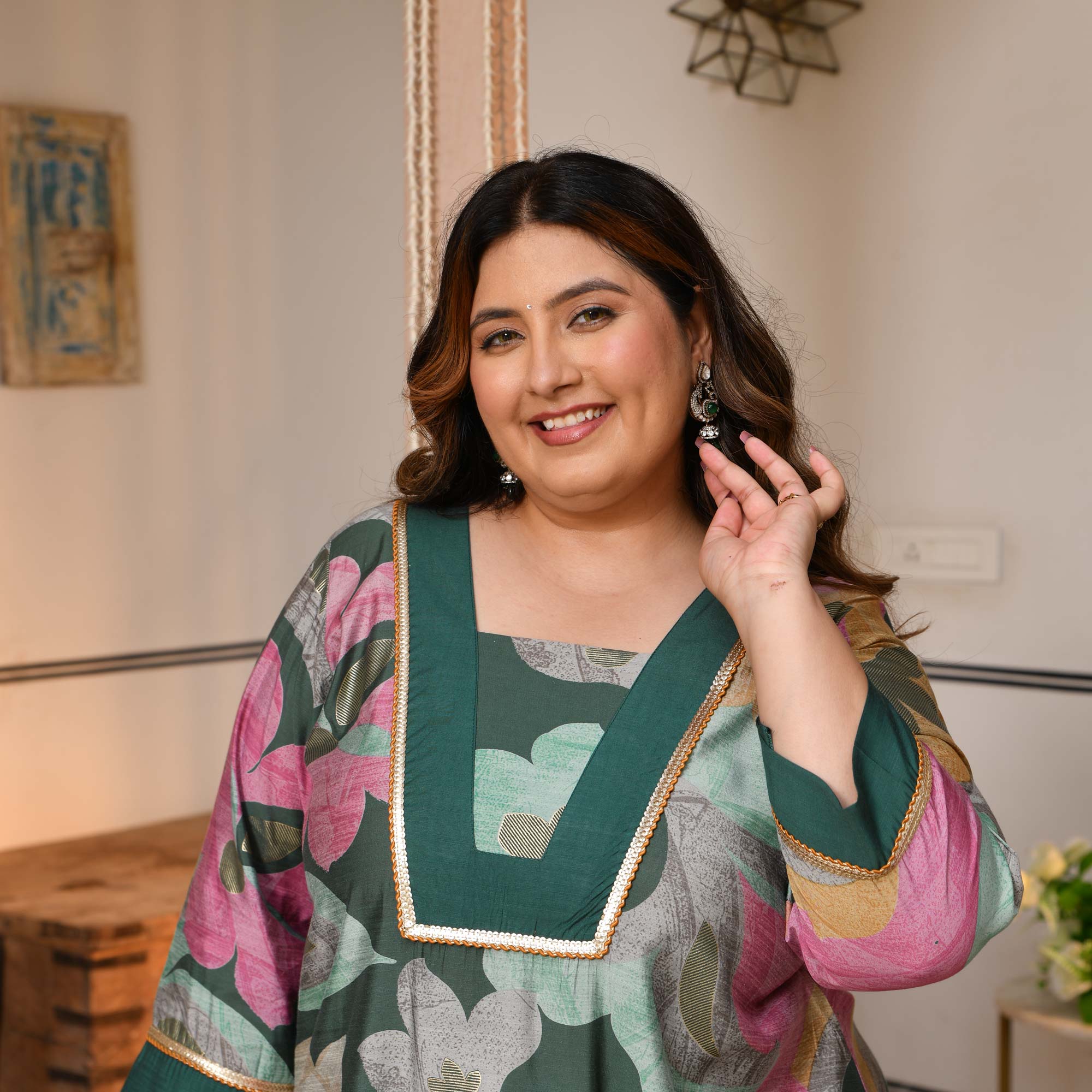 Gauri - Slate Green Floral Modal Viscose Kurta Pant Set