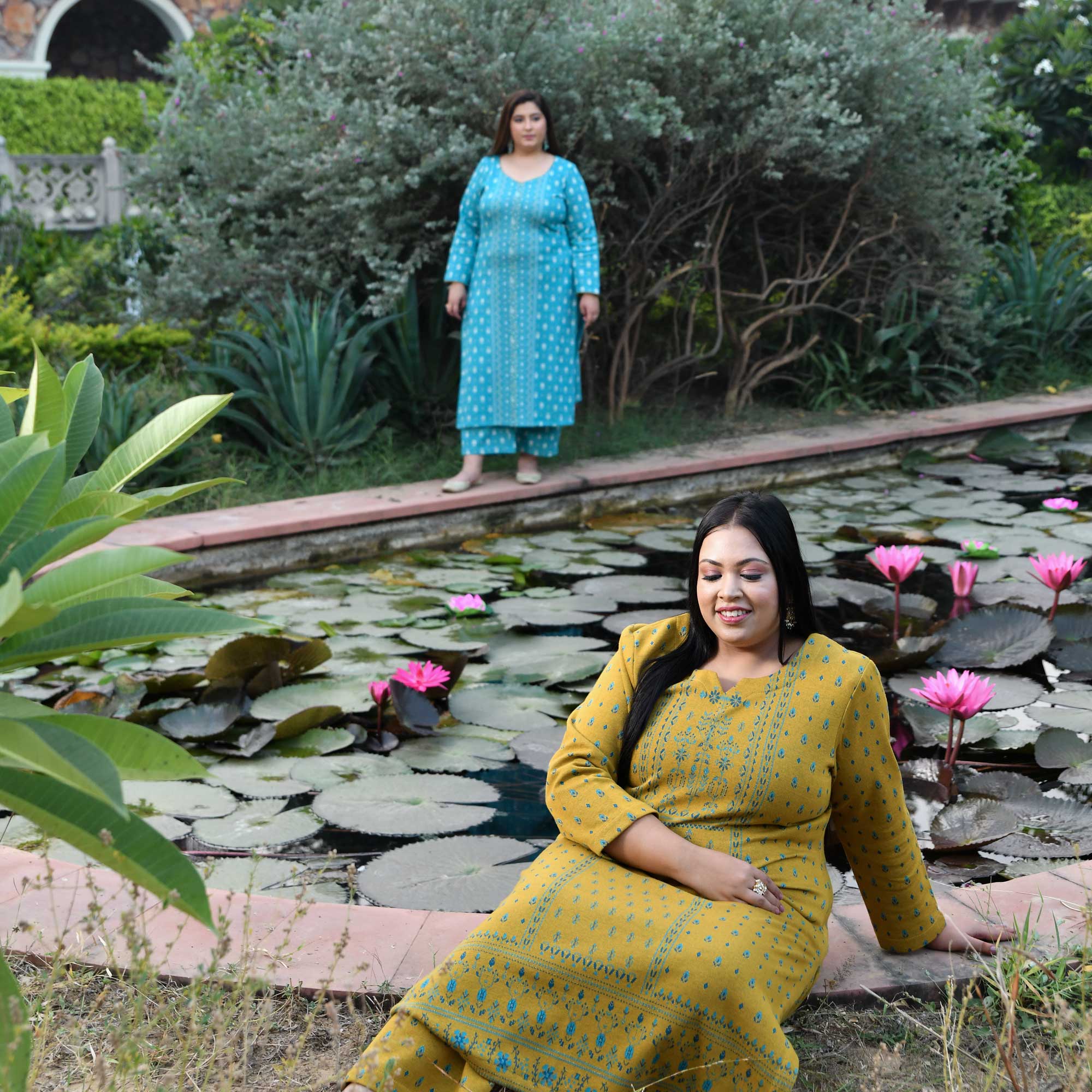 Serene Skyline Woollen Knitted Kurta Pant Set