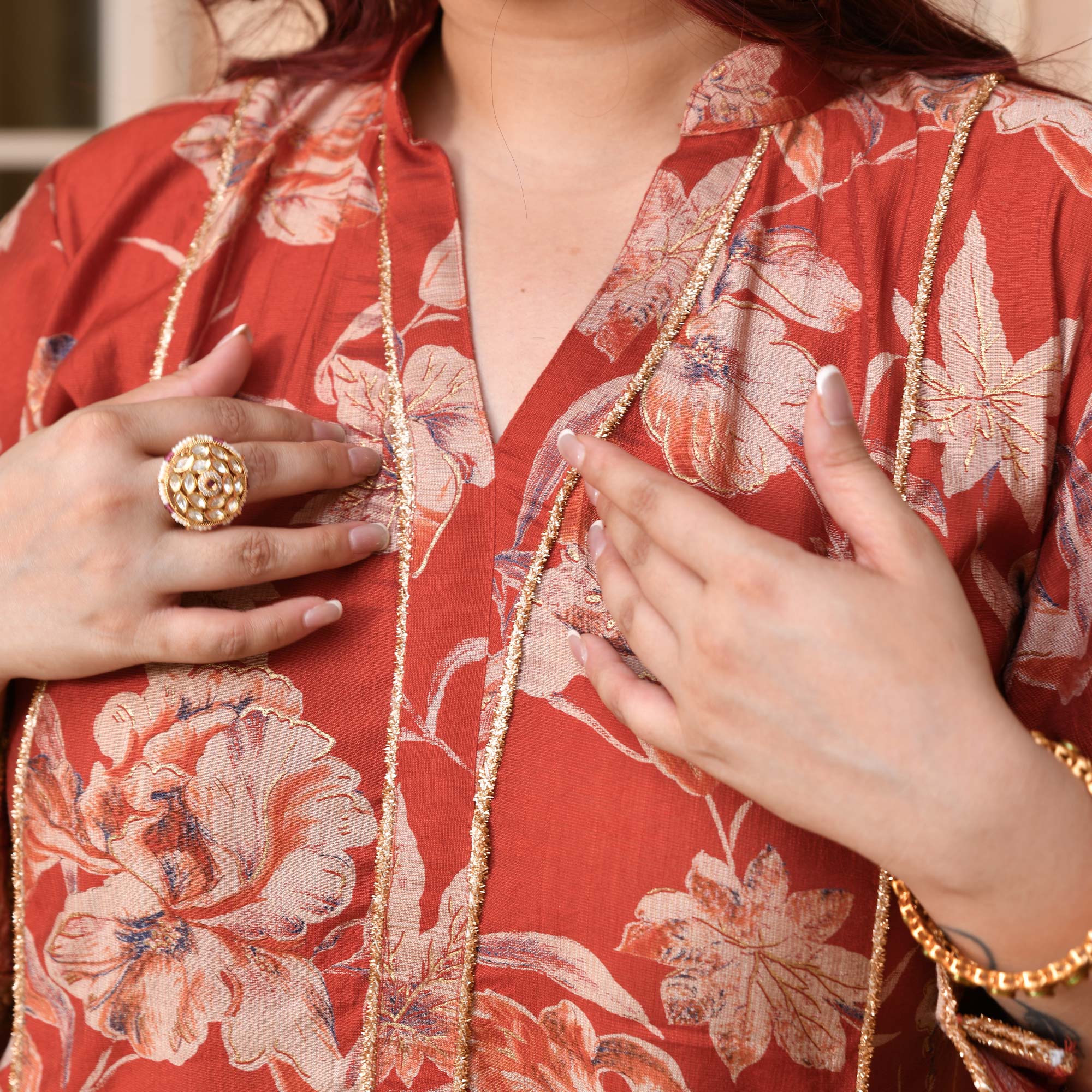 Shakti- Rusty Orange Floral Modal Viscose Farshi Co-ord Set
