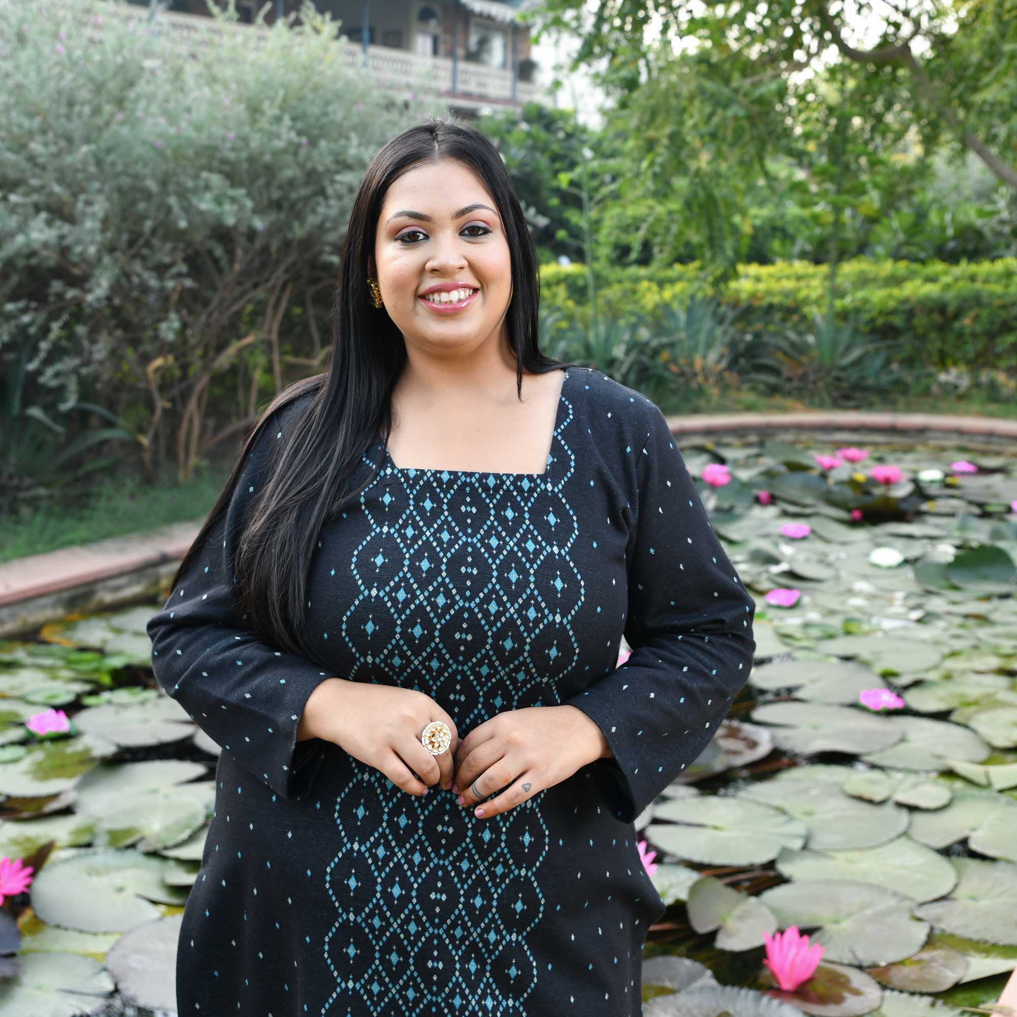 Sapphire Nightfall Woollen Knitted Kurta Pant Set