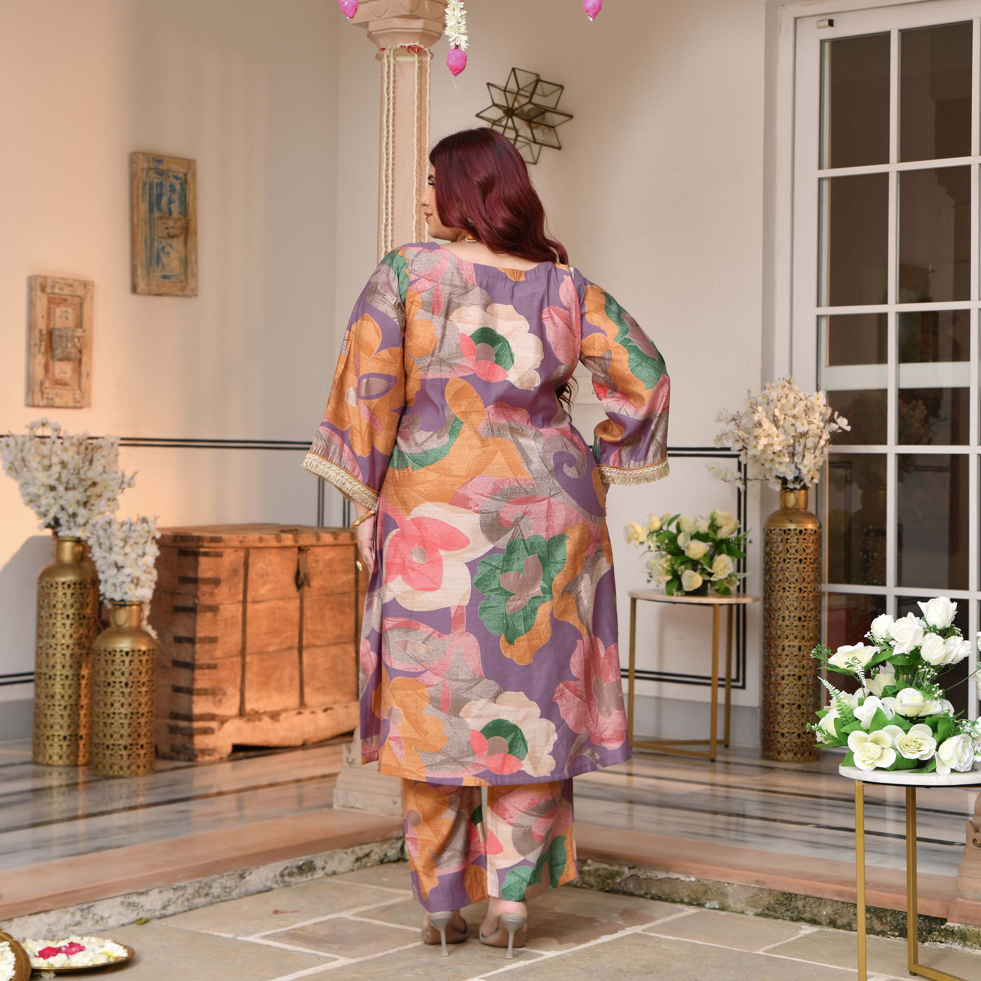 Madhurima- Orchid Purple Floral Assymetrical Modal Viscose Co-ord Set