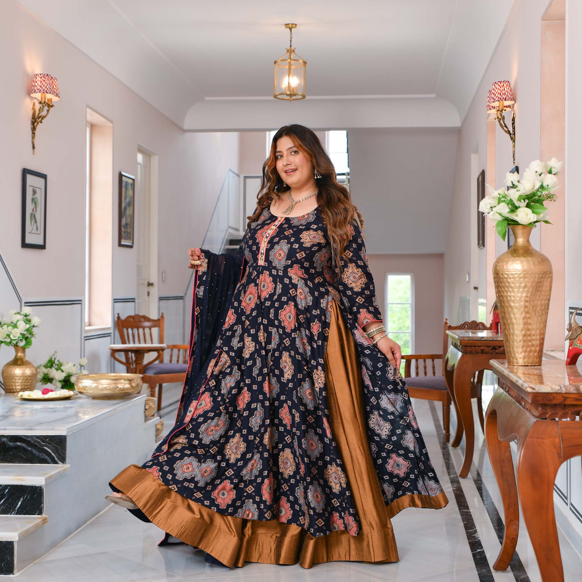 Madhvi- Midnight Blue Slit Anarkali Lehenga Set