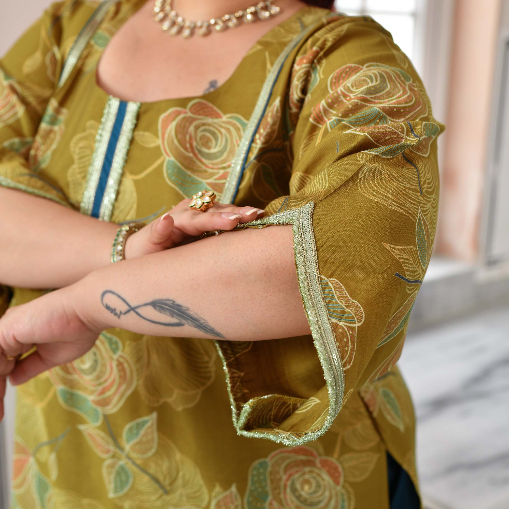 Charu- Pear Green Floral Modal Viscose Kurta