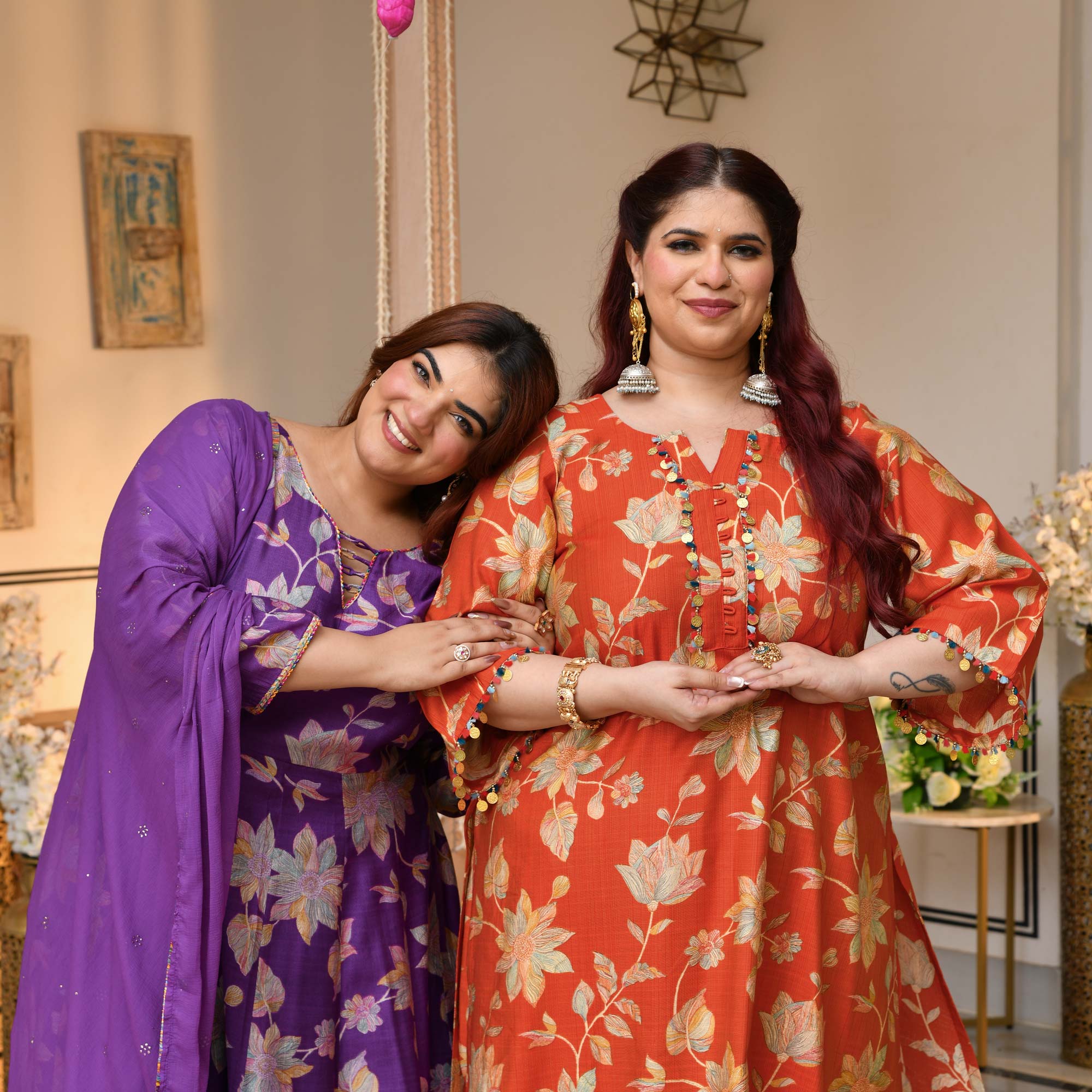 Radhika- Deep Purple Floral Modal Viscose Anarkali Set