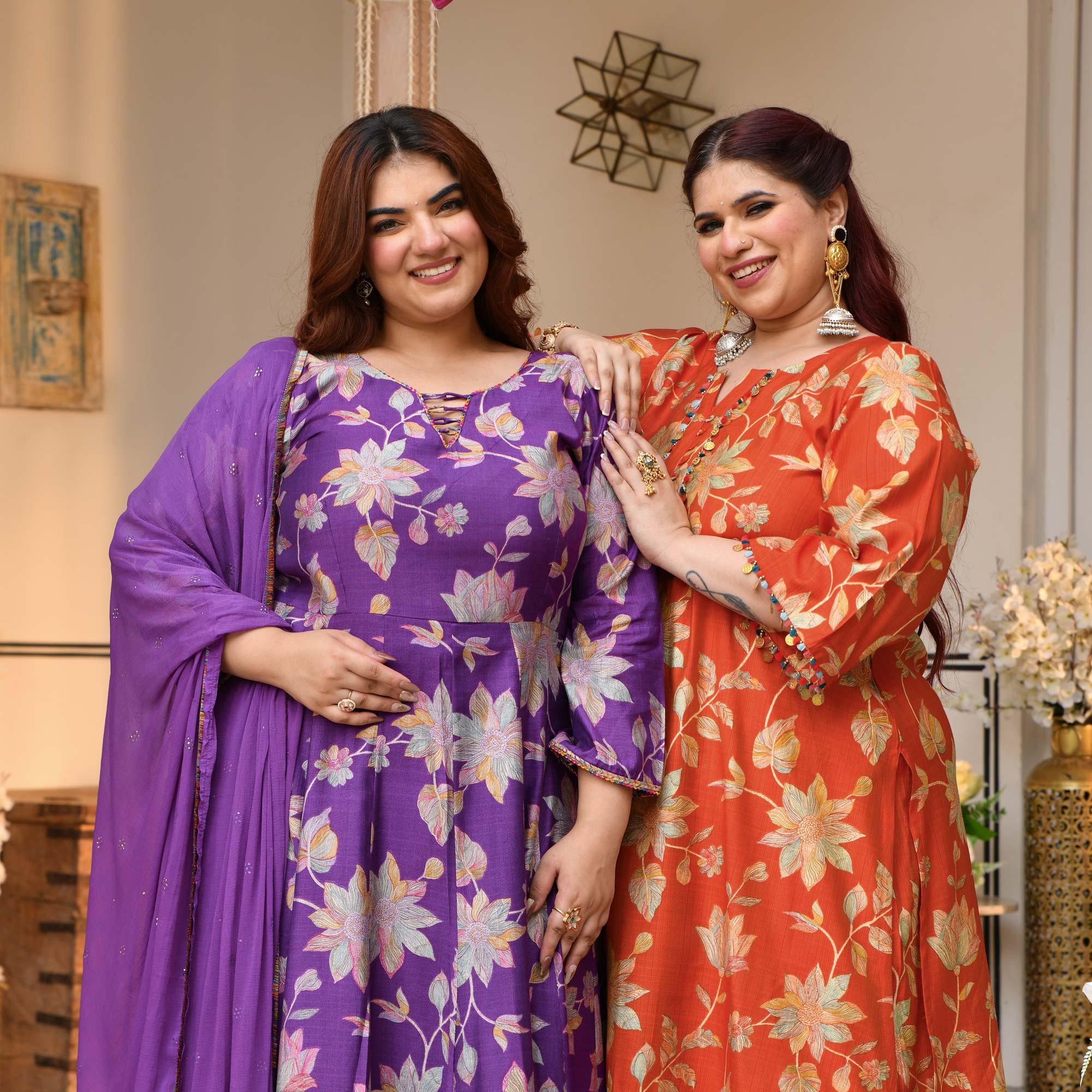 Radhika- Deep Purple Floral Modal Viscose Anarkali Set