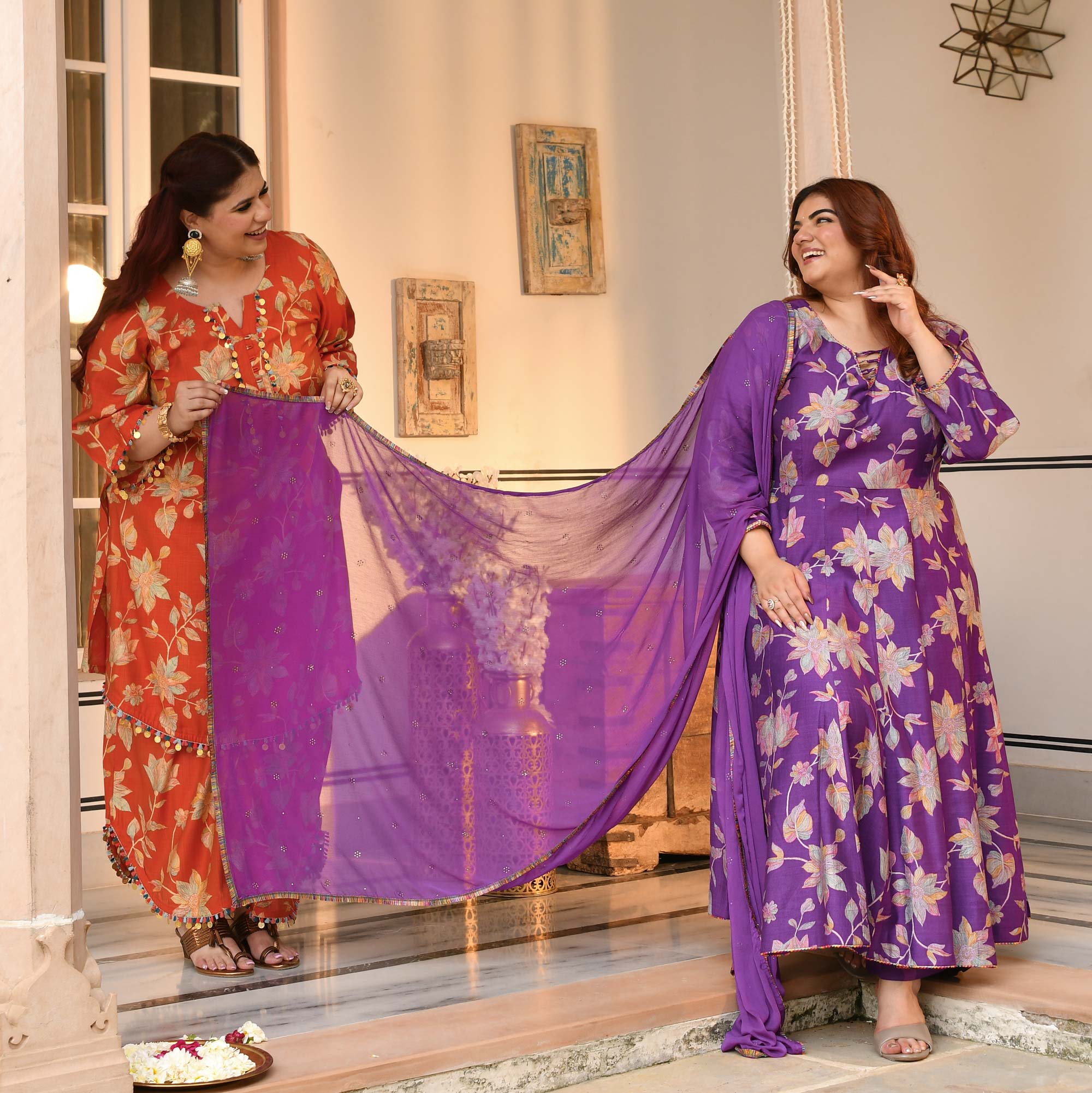 Radhika- Deep Purple Floral Modal Viscose Anarkali Set