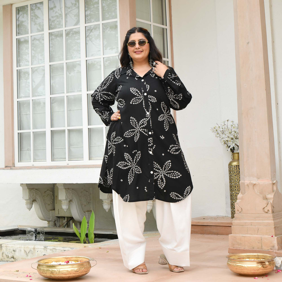 Emma- Black Bandhani Rayon Cotton Farshi Set
