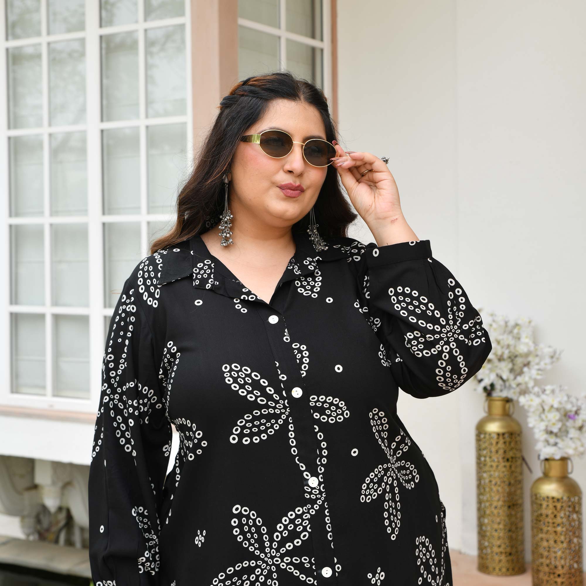 Emma- Black Bandhani Rayon Cotton Farshi Set