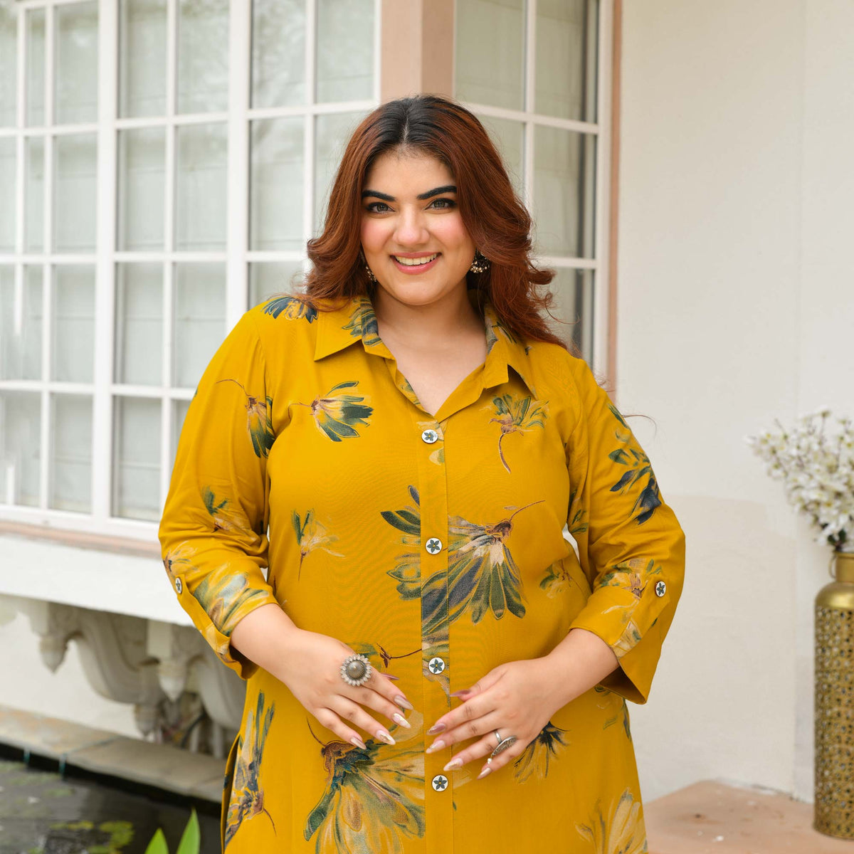 Alice- Mustard Floral Printed Heavy GSM Rayon Cotton Kurta
