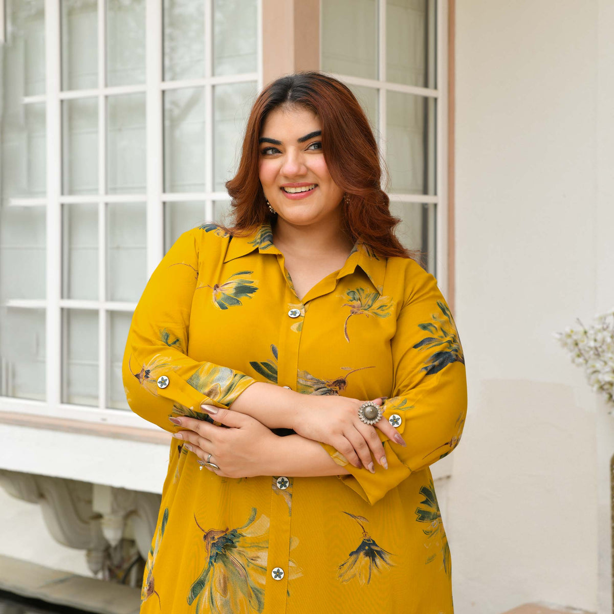 Alice- Mustard Floral Printed Heavy GSM Rayon Cotton Kurta