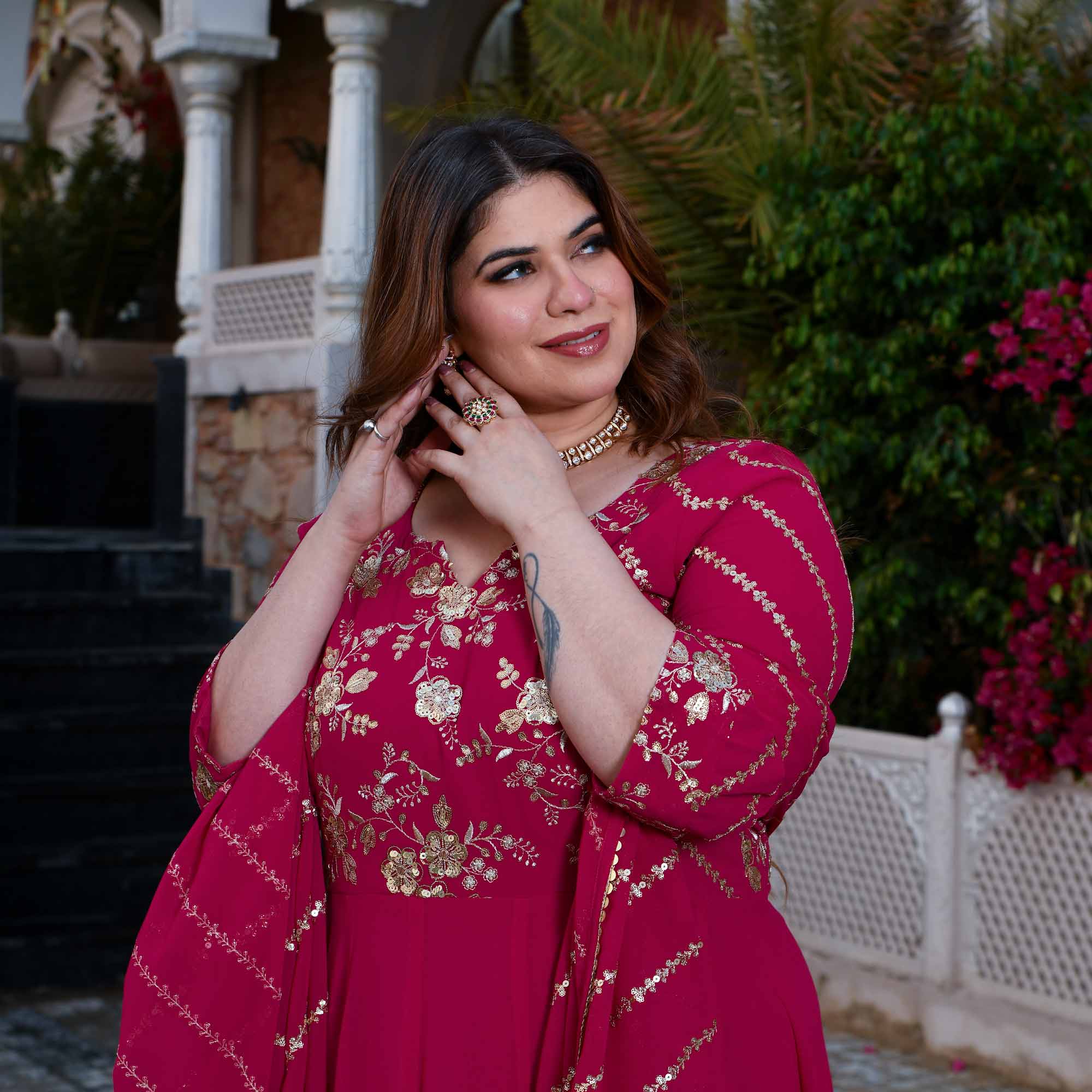 Gulabi Aankhen- Rani Pink Sequin Embroidered Georgette Anarkali Set