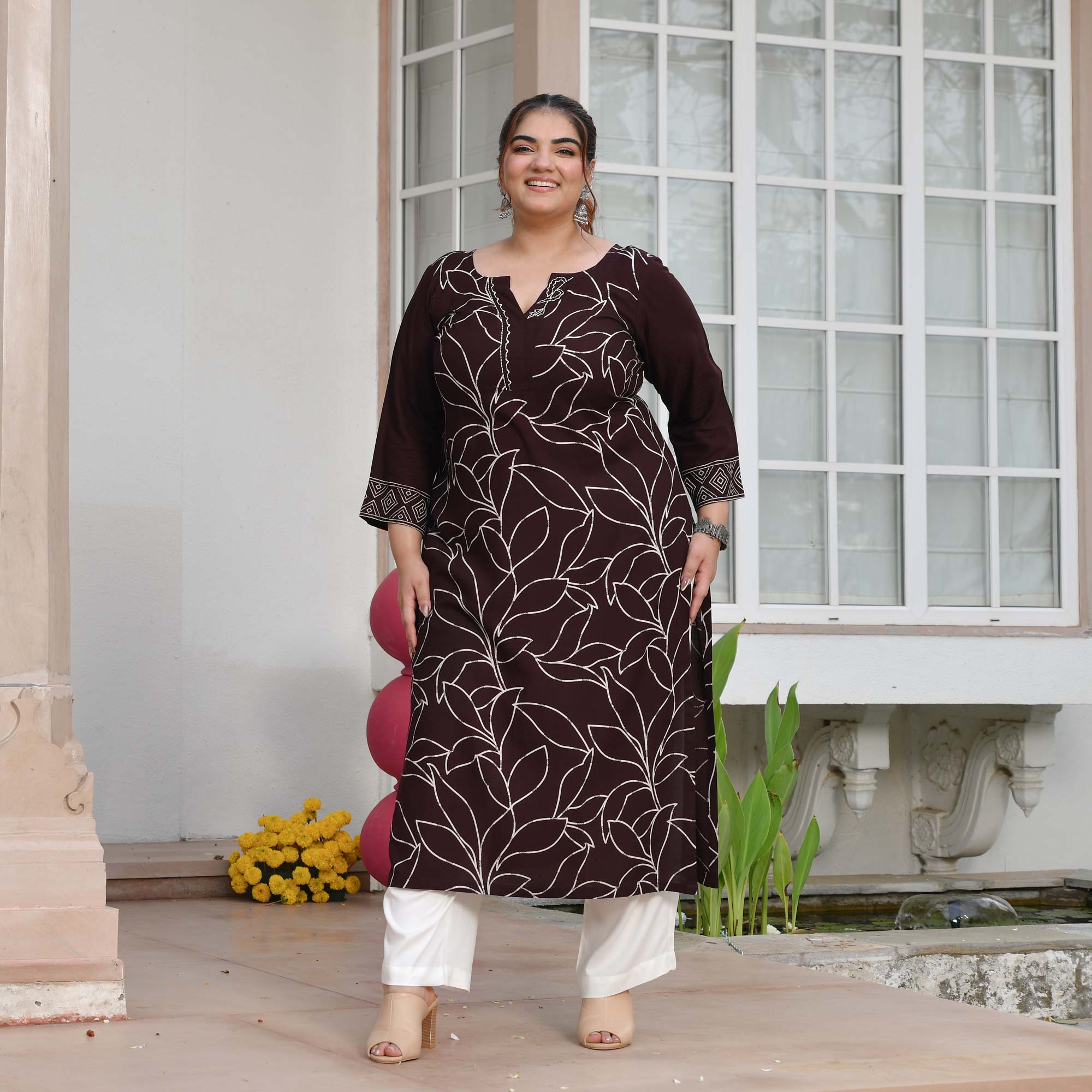 Lucy- Cola Floral Embroidered Rayon Cotton Kurta